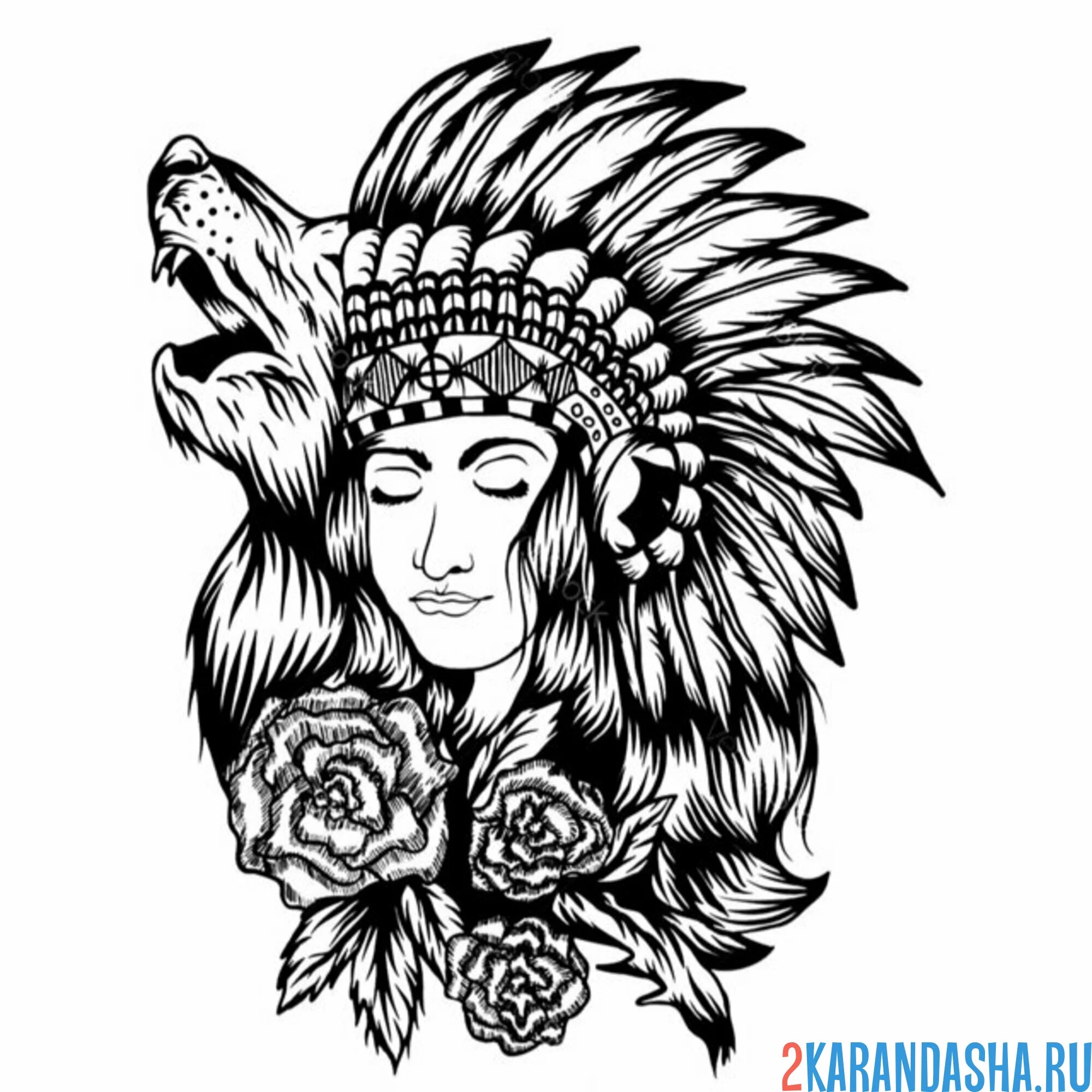 Раскраска волк индеец