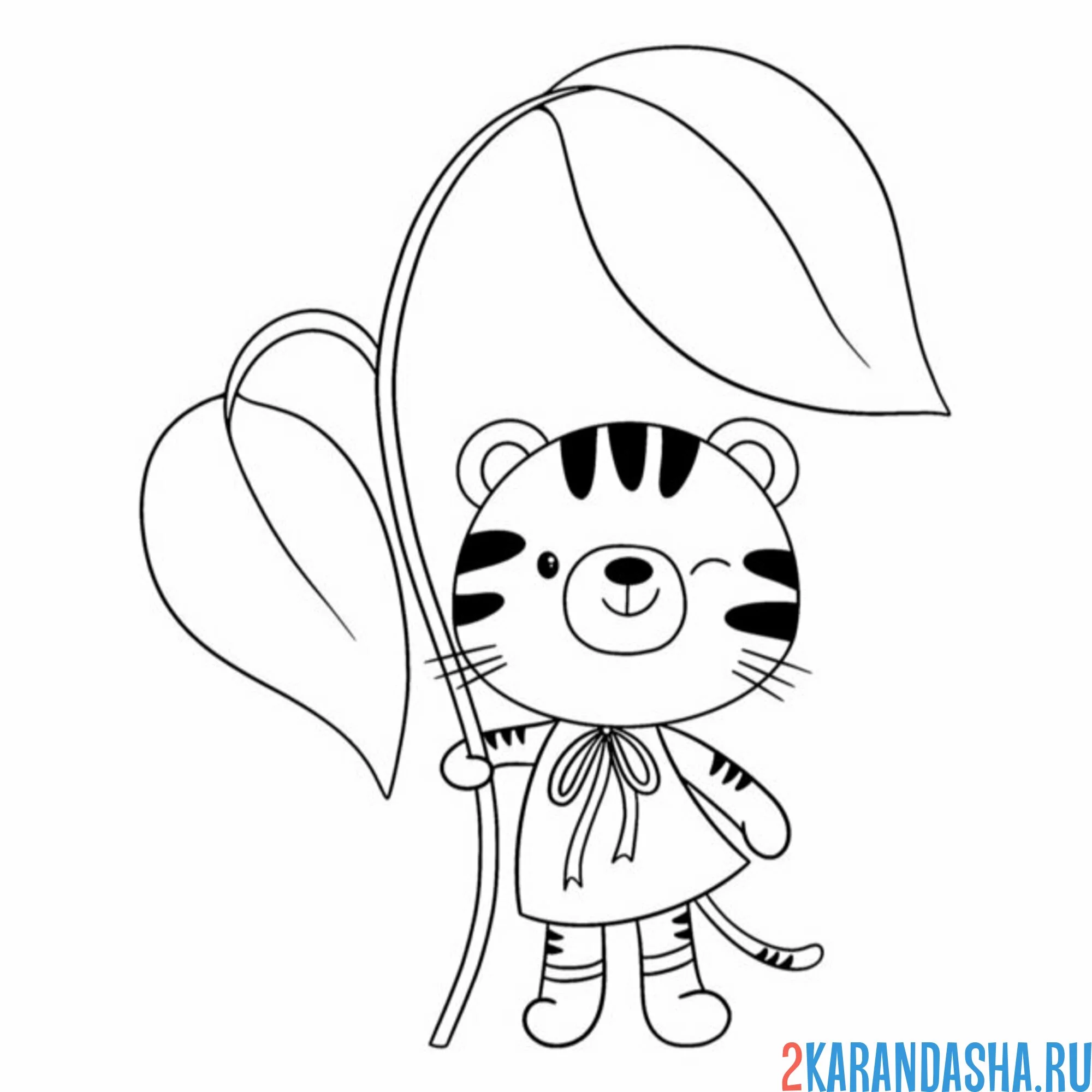 Раскраска тигрица под цветочком