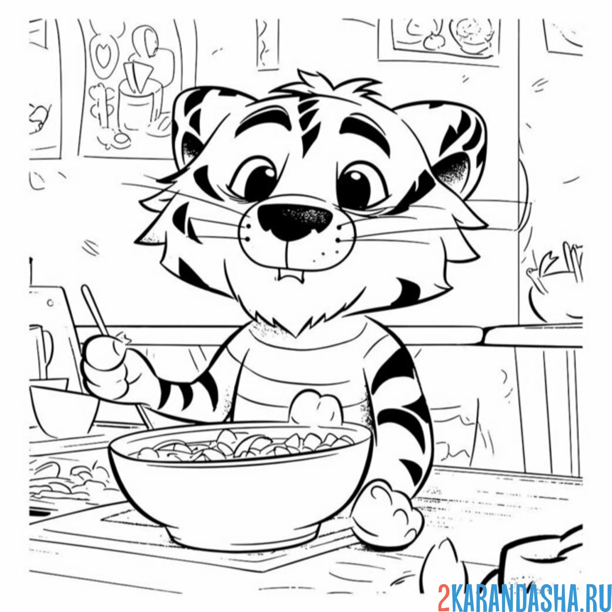 Раскраска тигр обедает