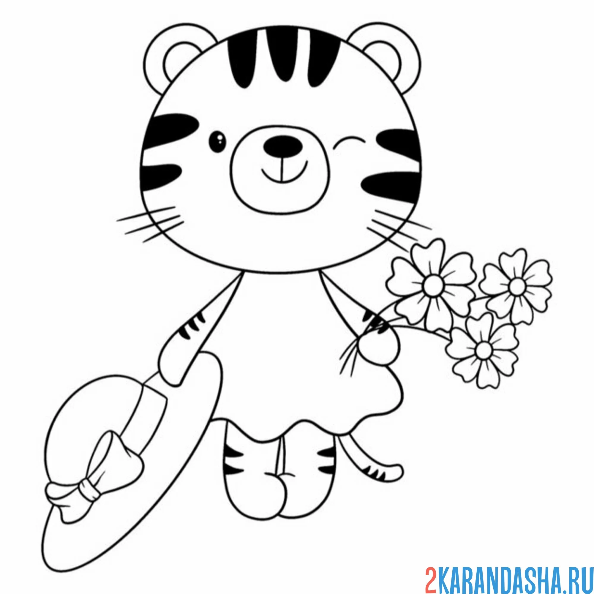 Раскраска шляпа и девочка тигр