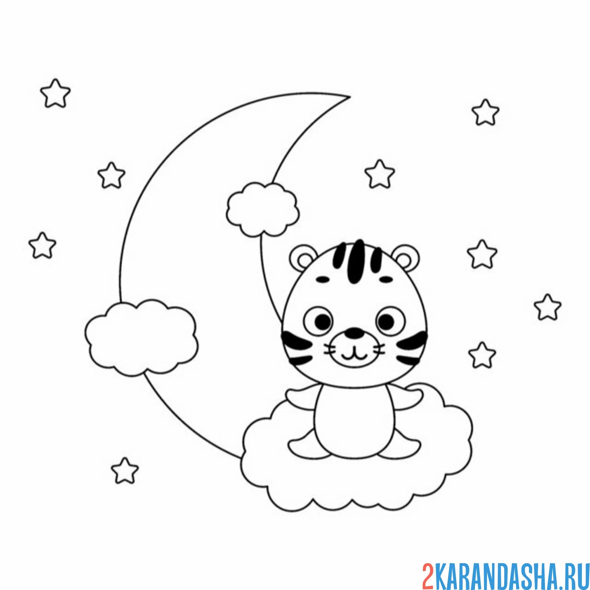 Раскраска тигр на луне