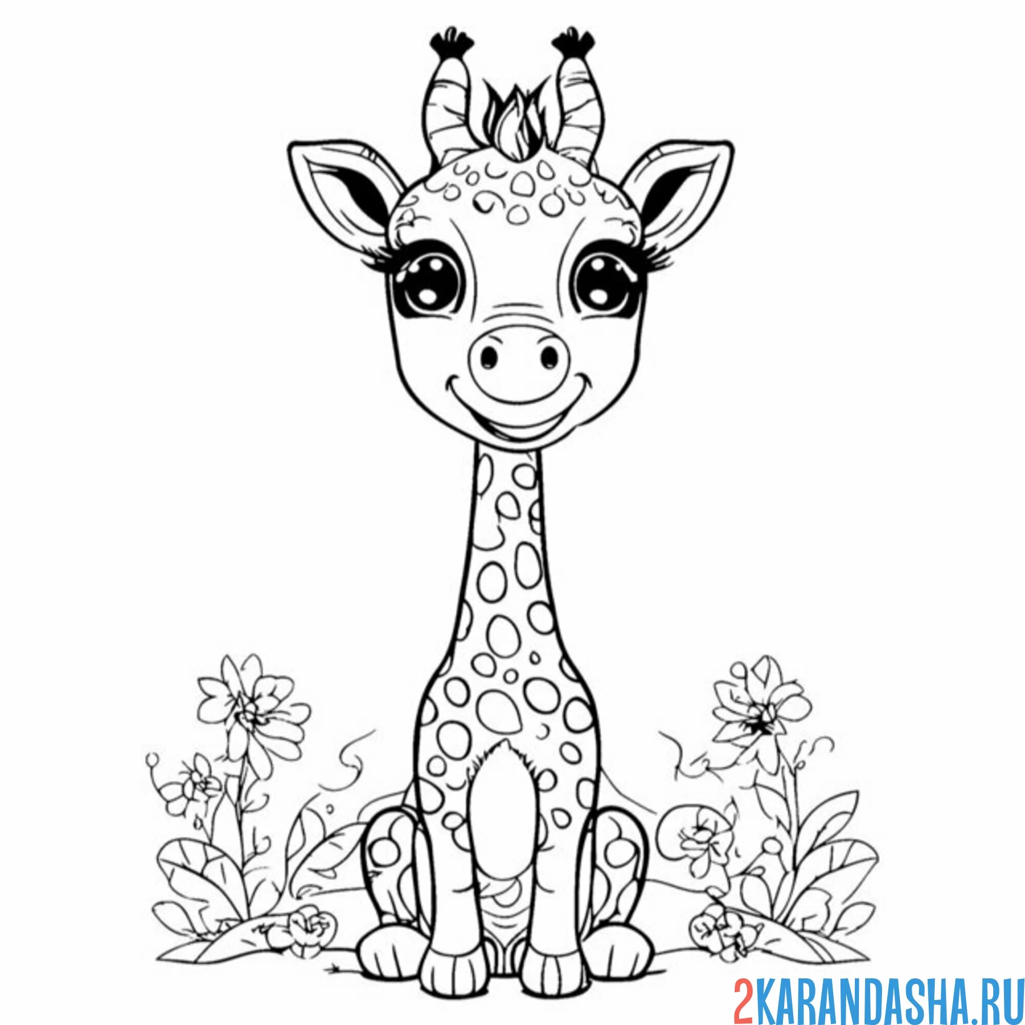 Раскраска большие глаза у жирафа