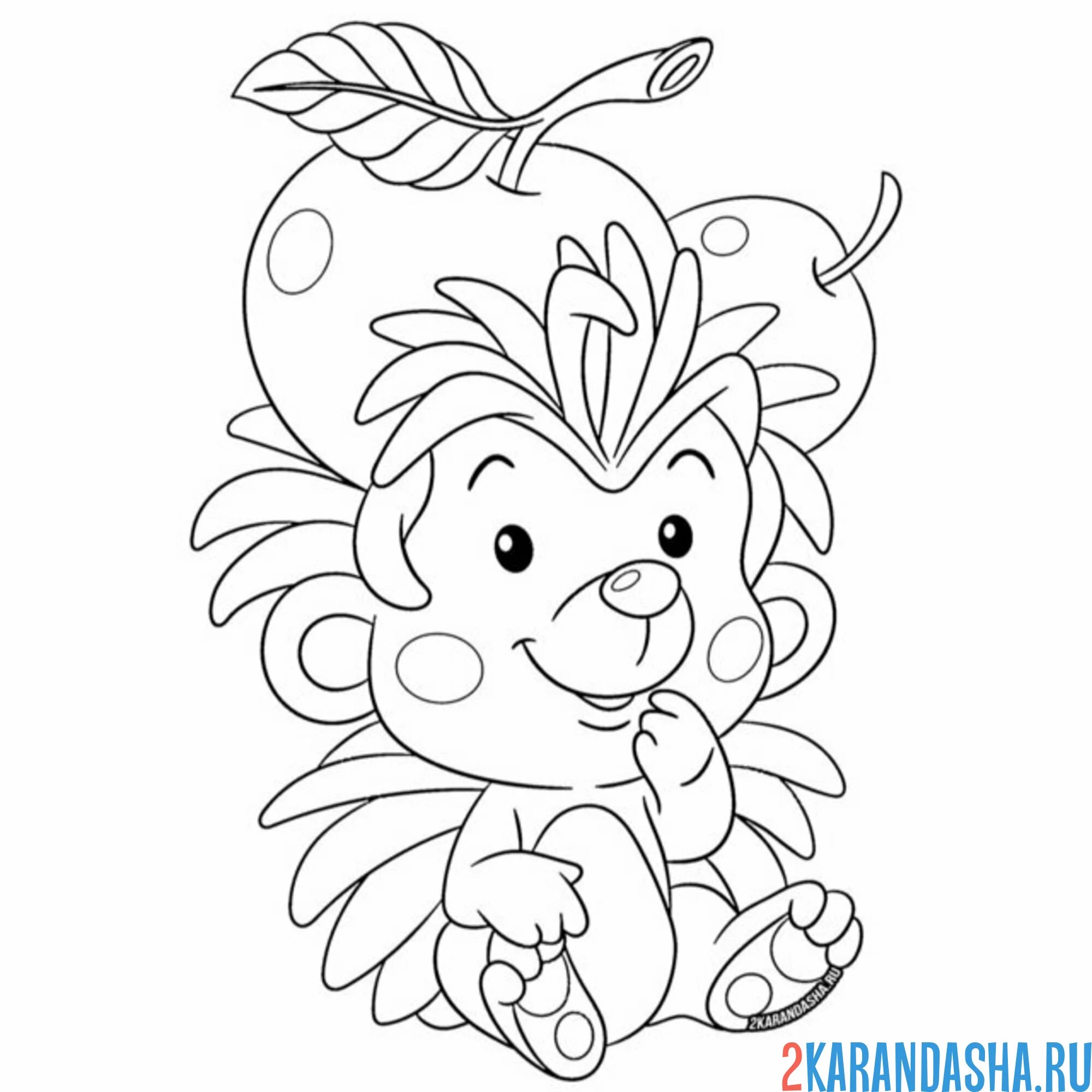 Раскраска смешной ежик с яблоками