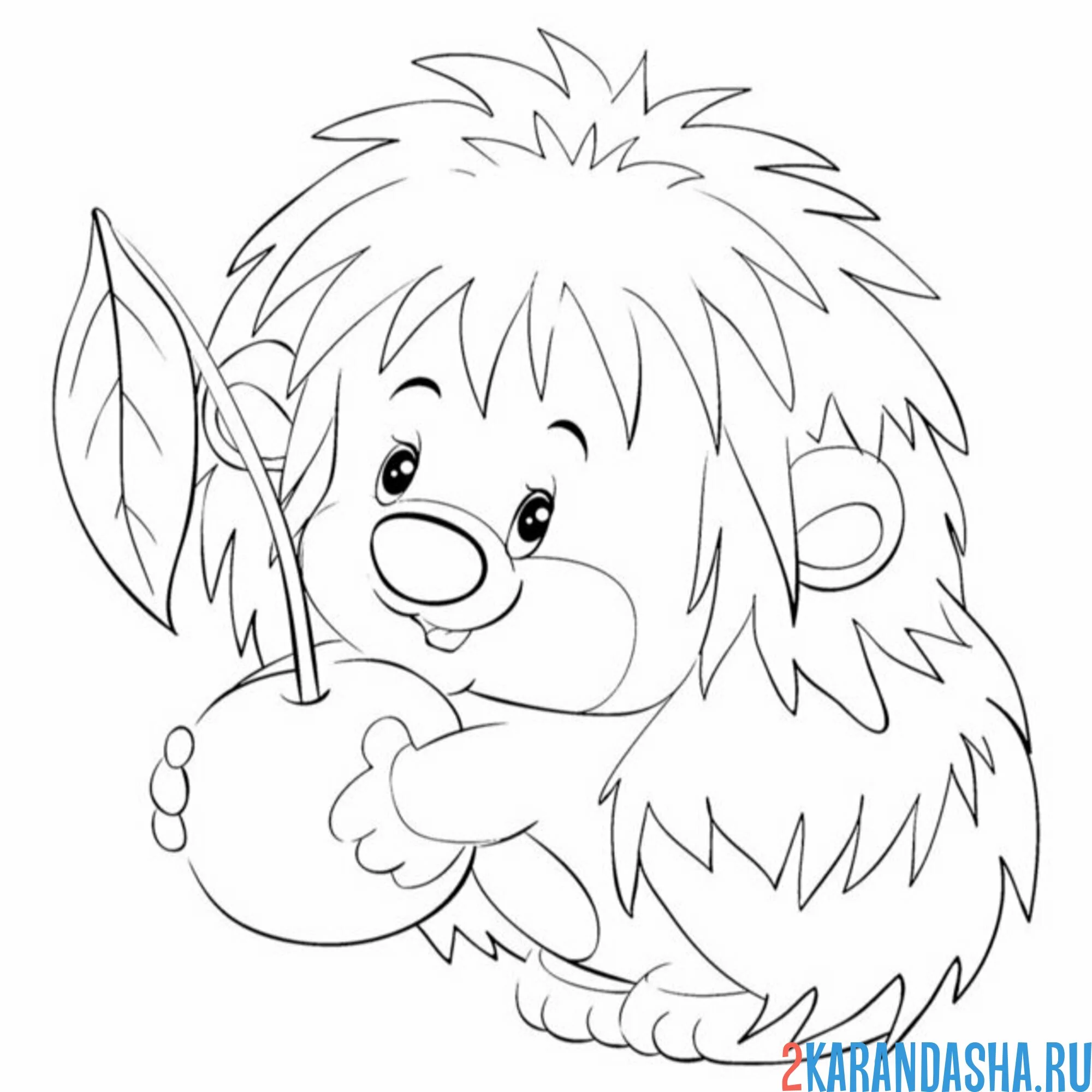 Раскраска ежик нашел яблоко