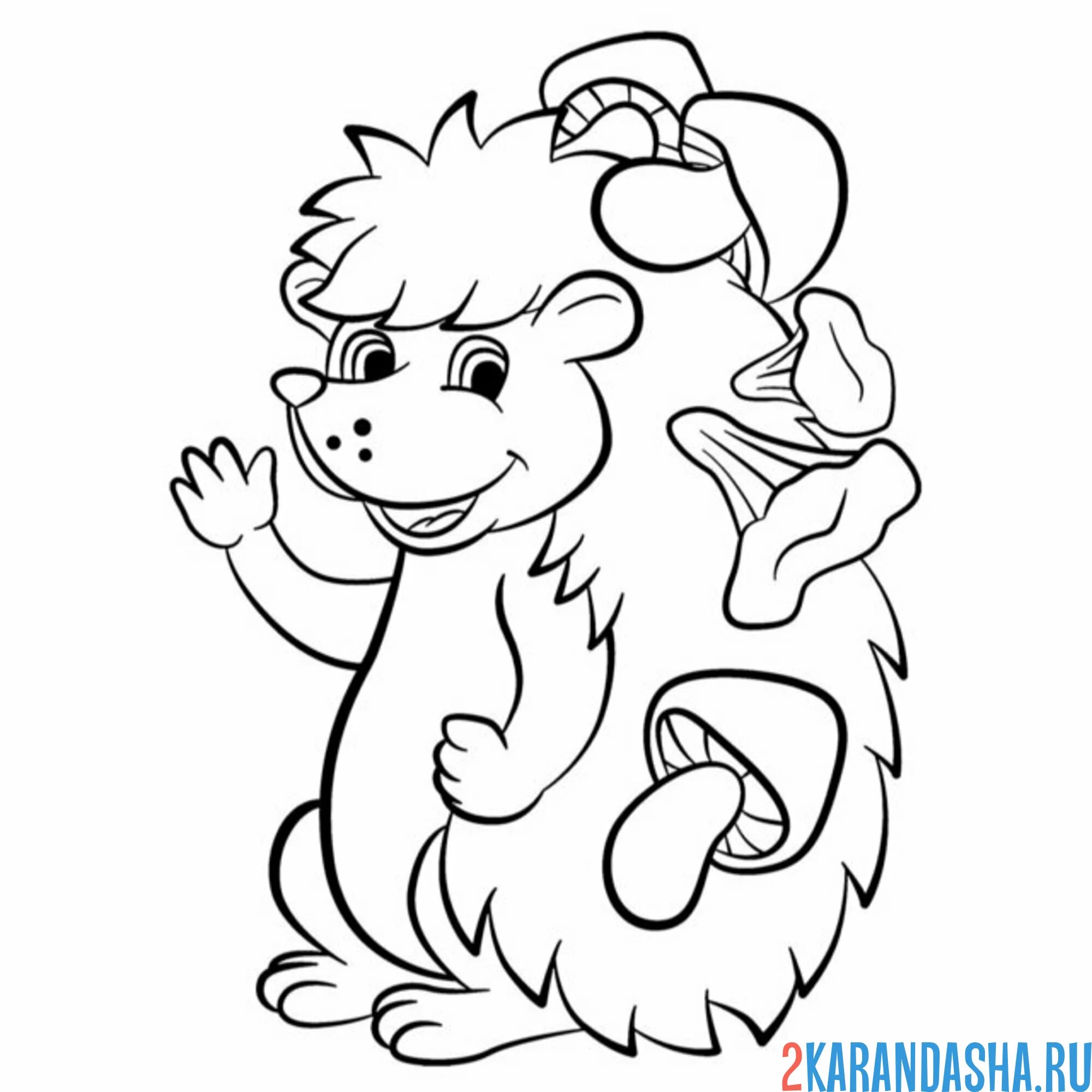 Раскраска ежик весь в грибах