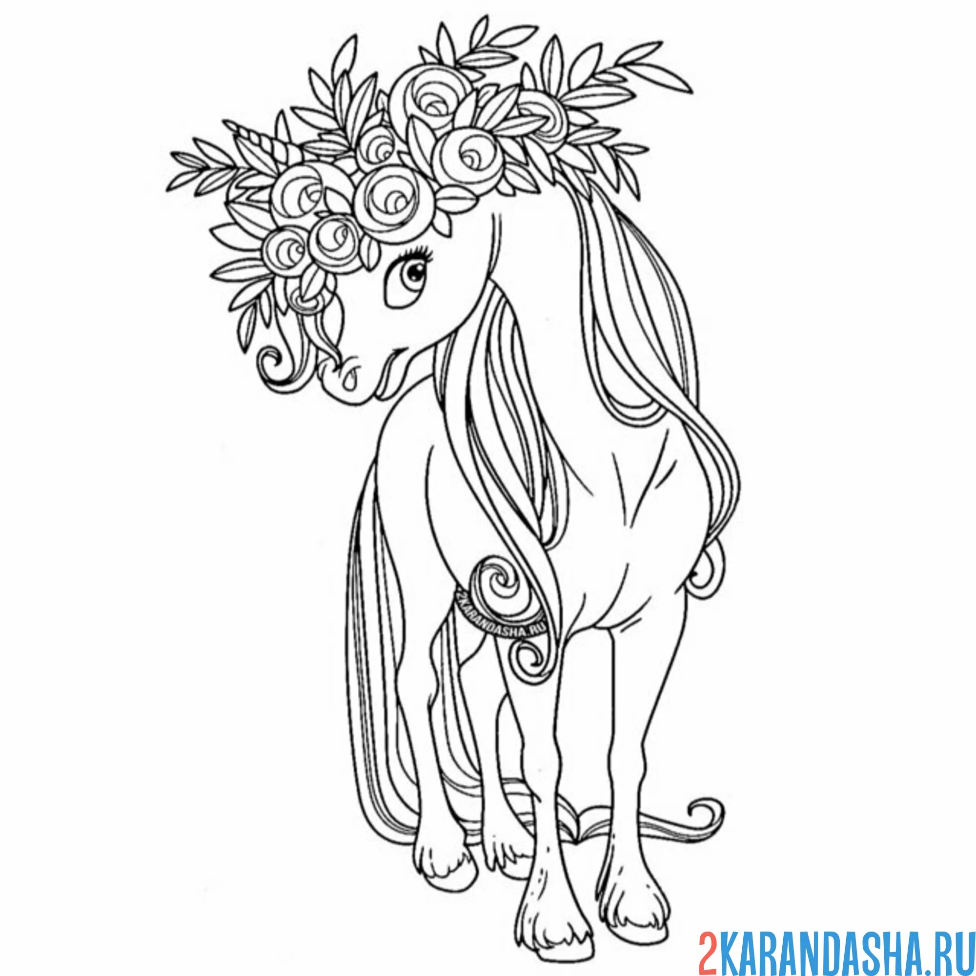 Раскраска прекрасный единорог с цветами