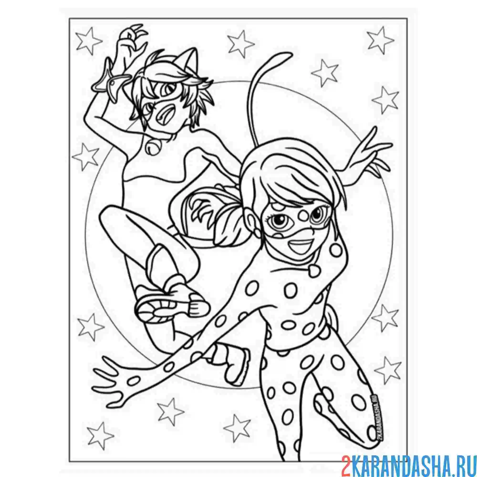 Раскраска звездные леди баг и супер кот