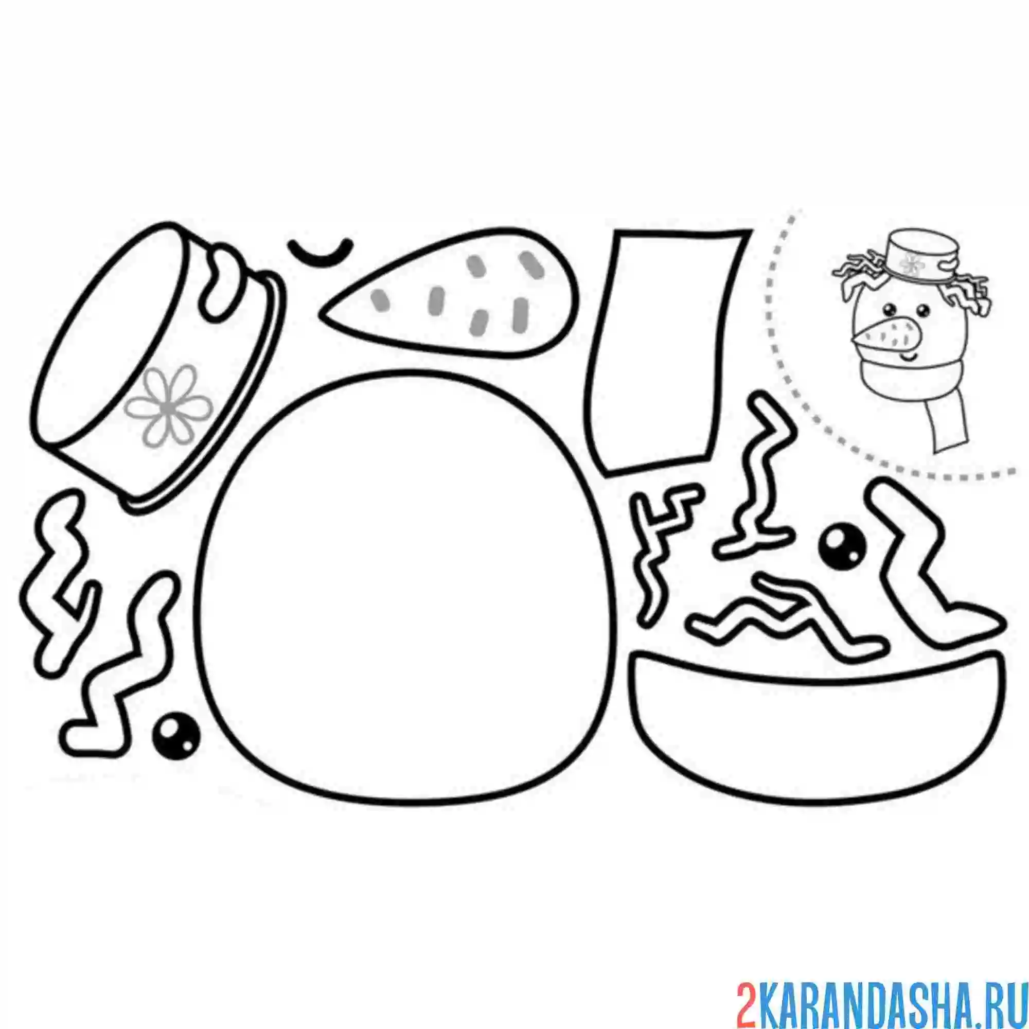 Раскраска раскрась, вырежи и склей снеговик