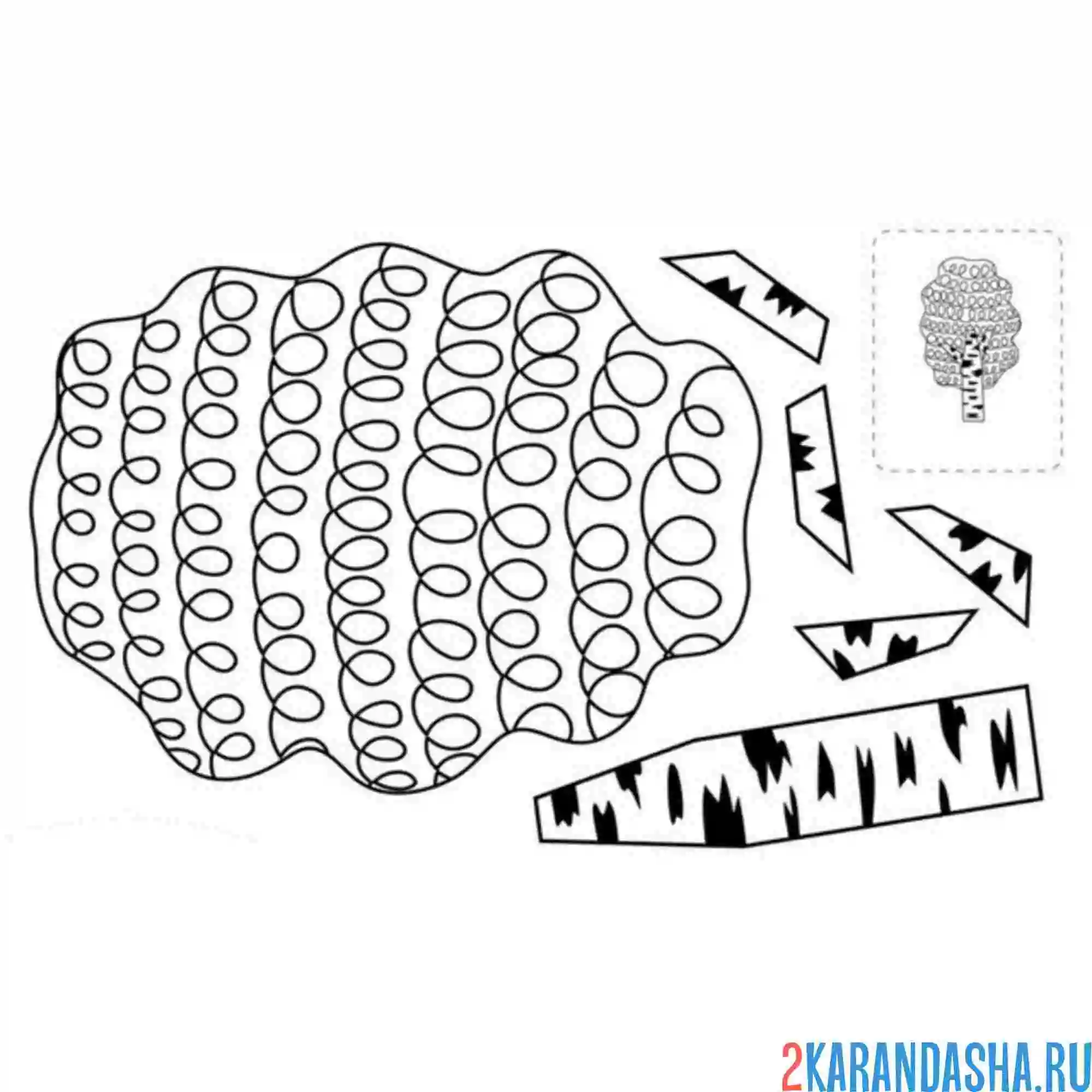 Раскраска раскрась, вырежи и склей береза
