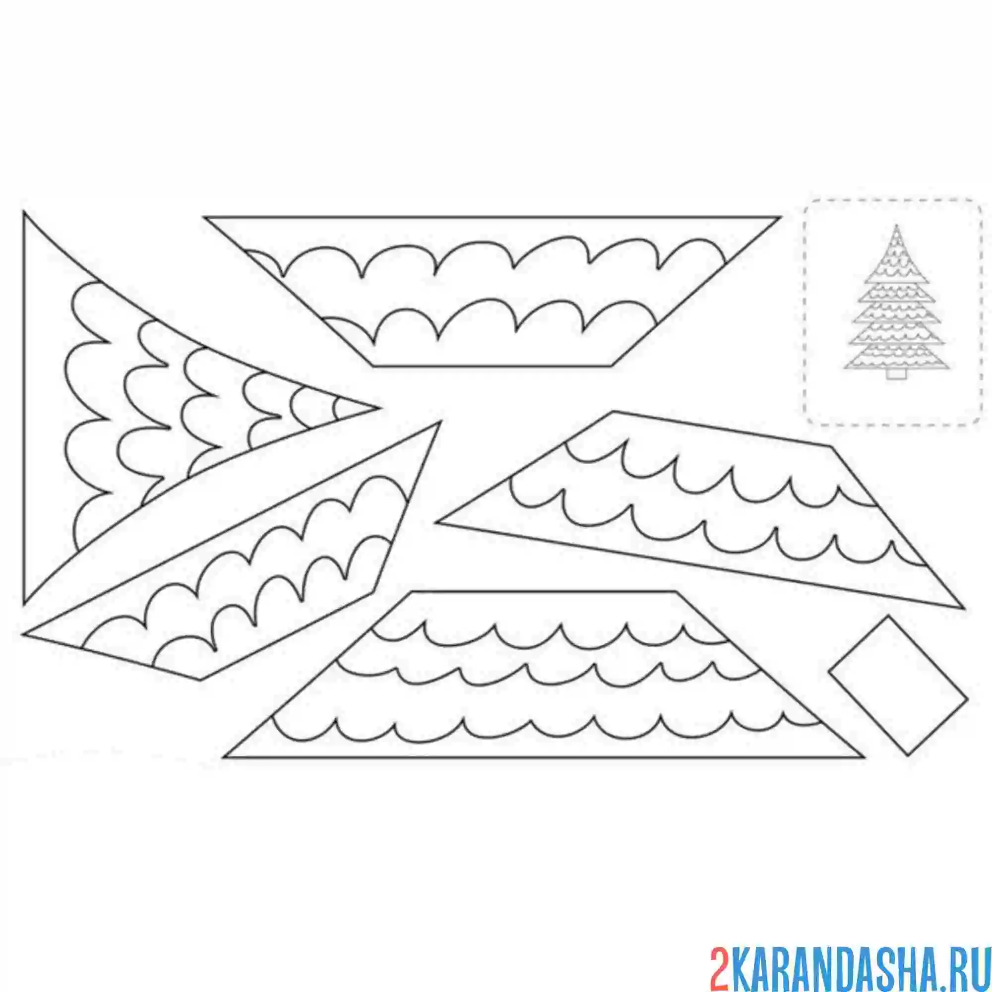 Раскраска раскрась, вырежи и склей дерево ель