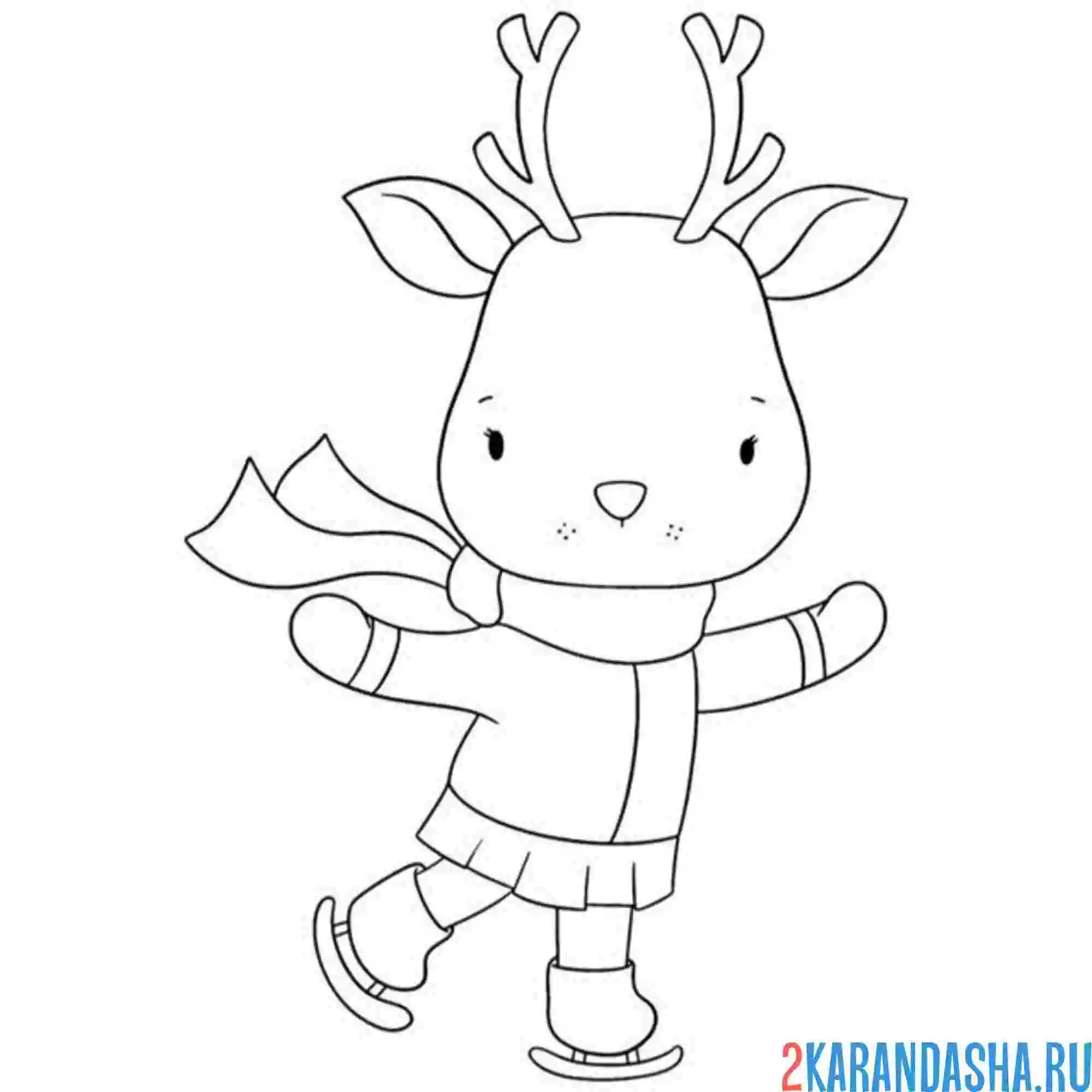 Раскраска олень на коньках