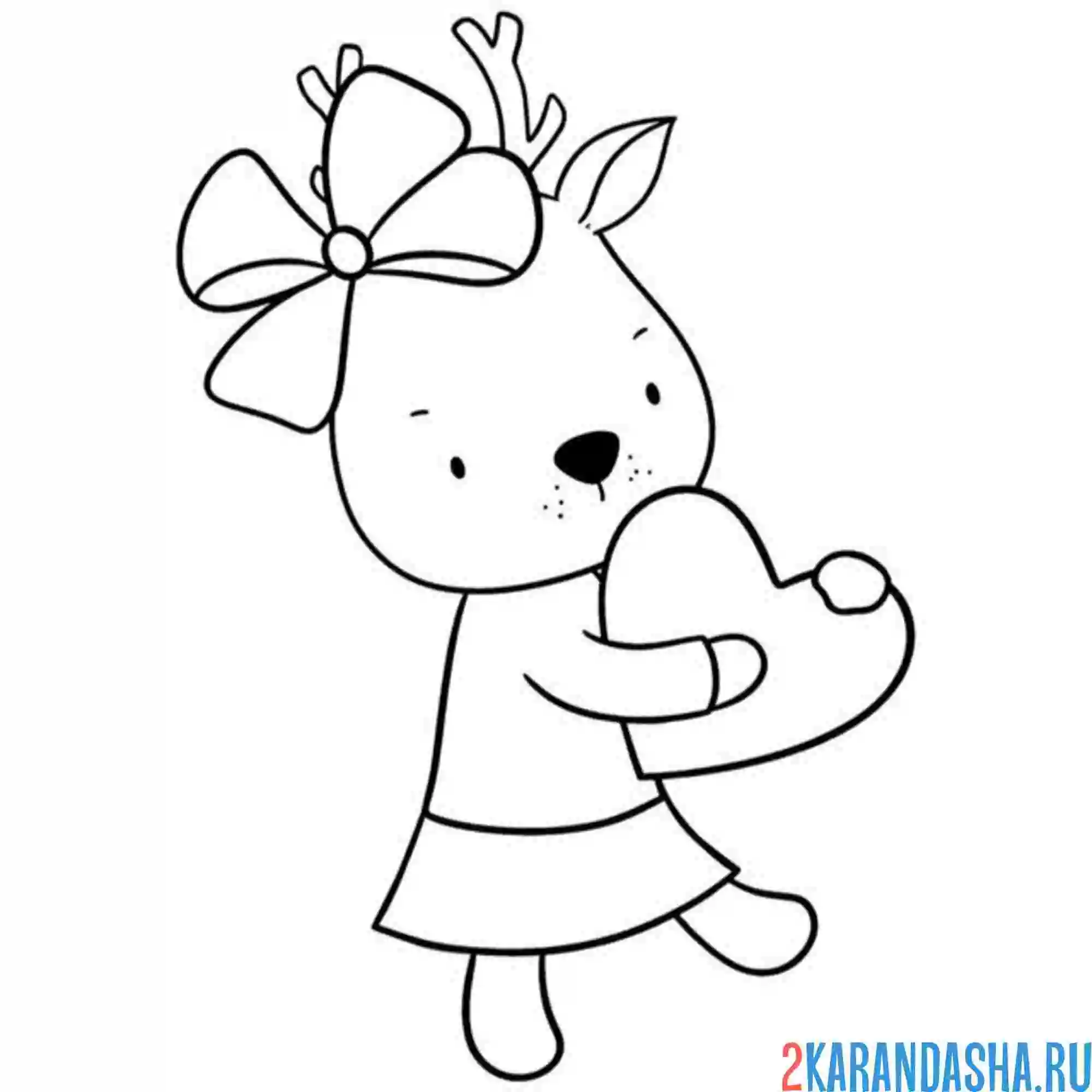 Раскраска олень девочка с сердцем