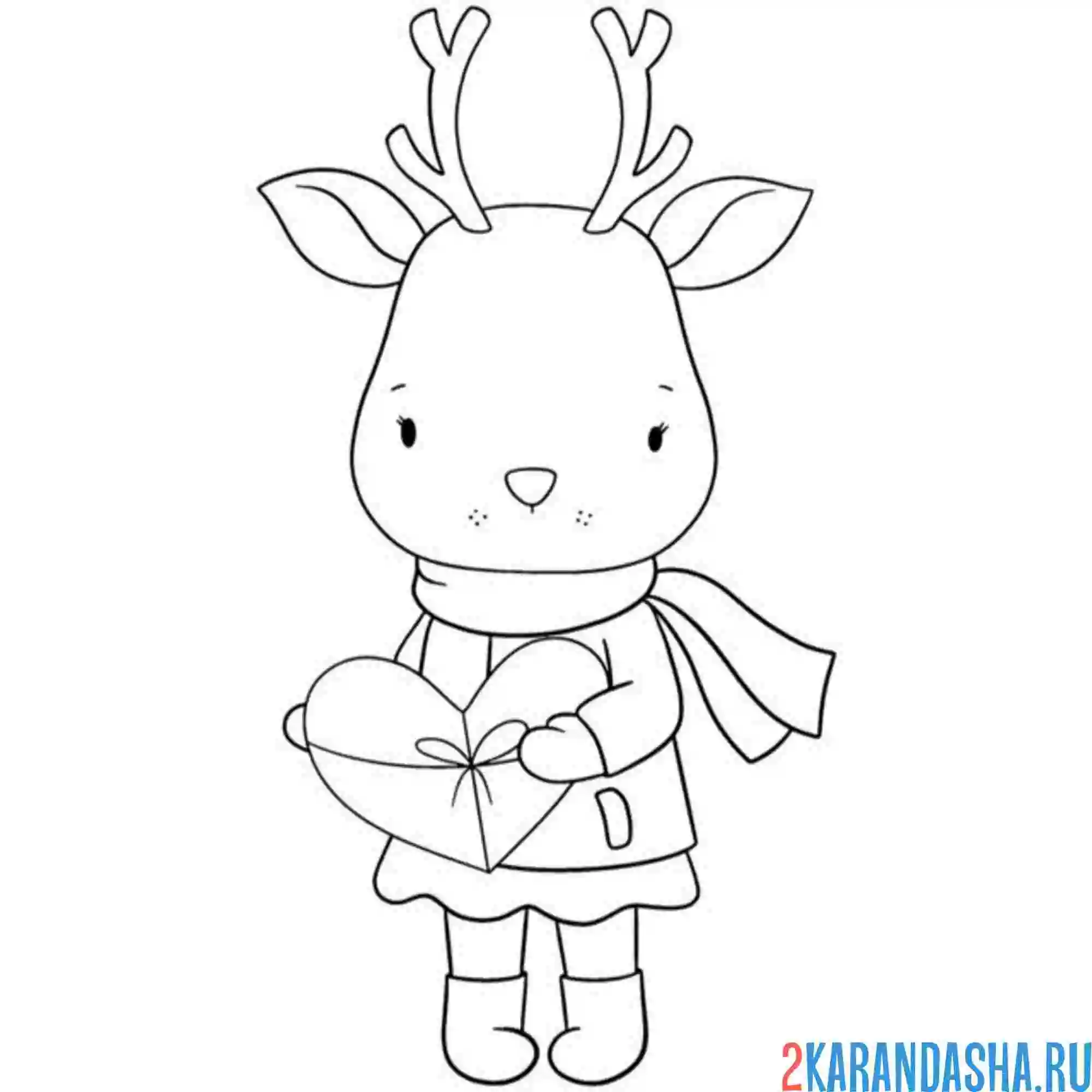 Раскраска олень девочка и сердце