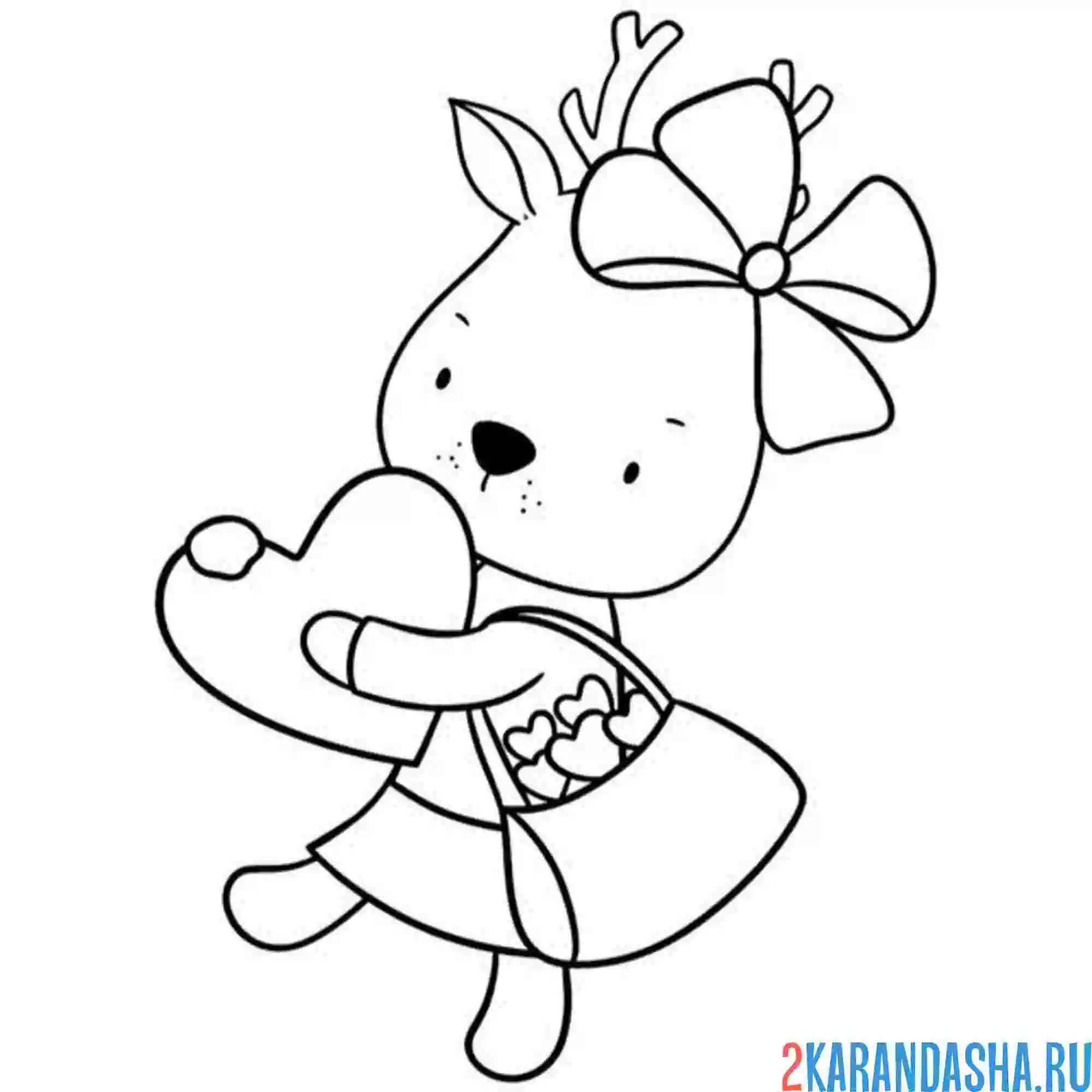 Раскраска девочка олень и сердечко