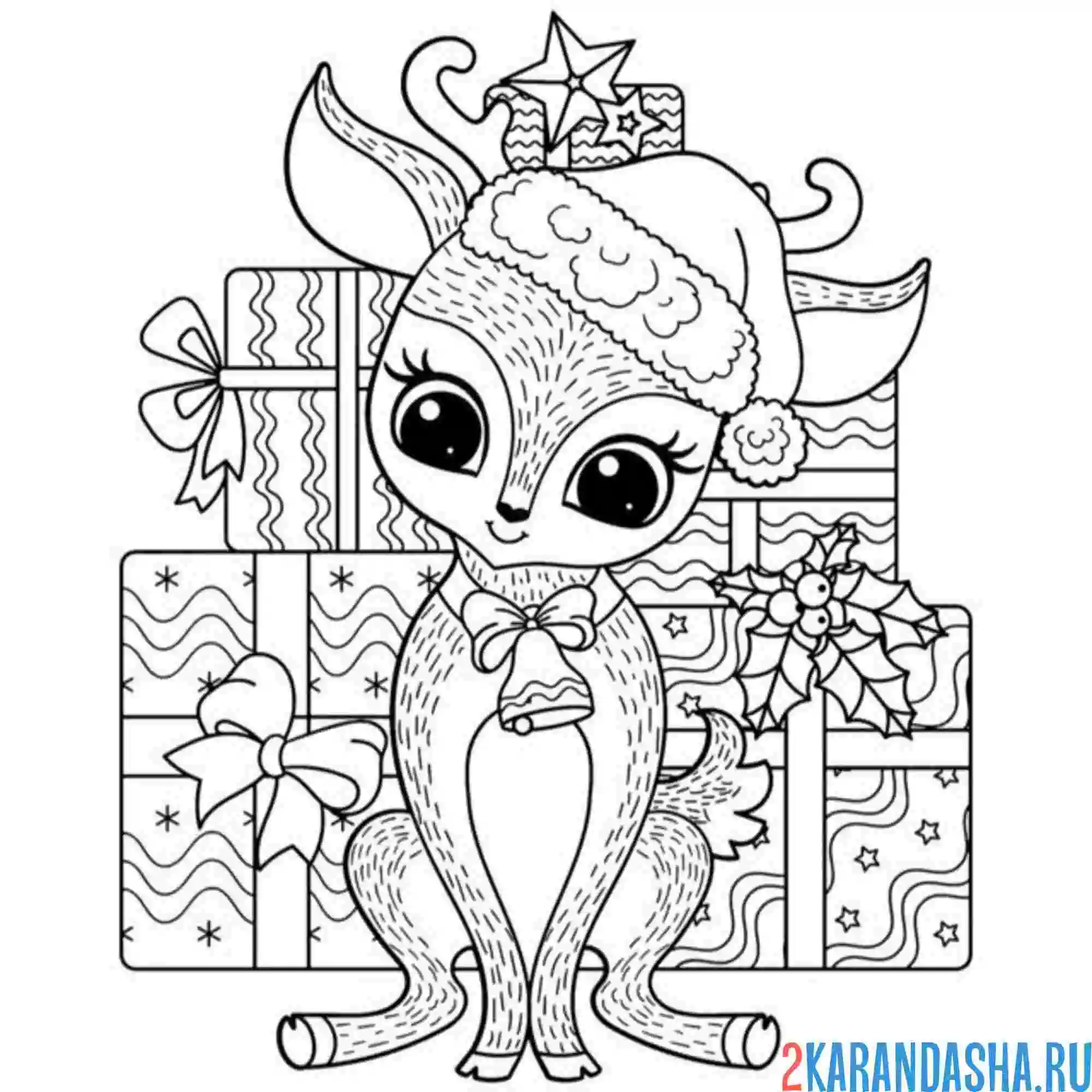 Раскраска олень антистресс и подарки