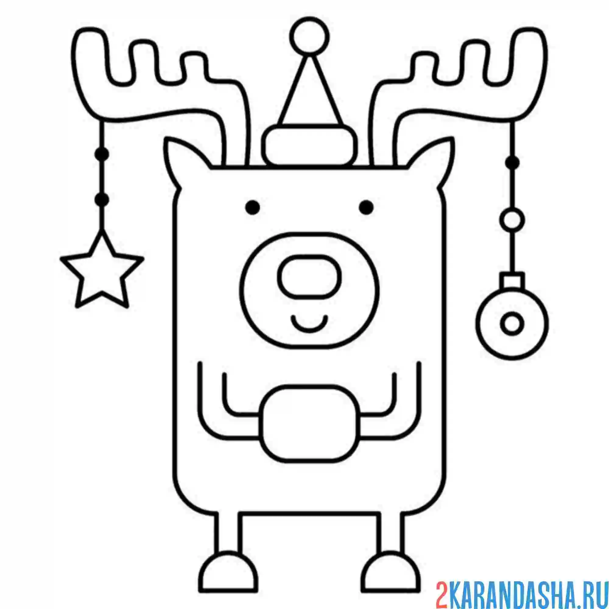 Раскраска олень с новогодними шарами