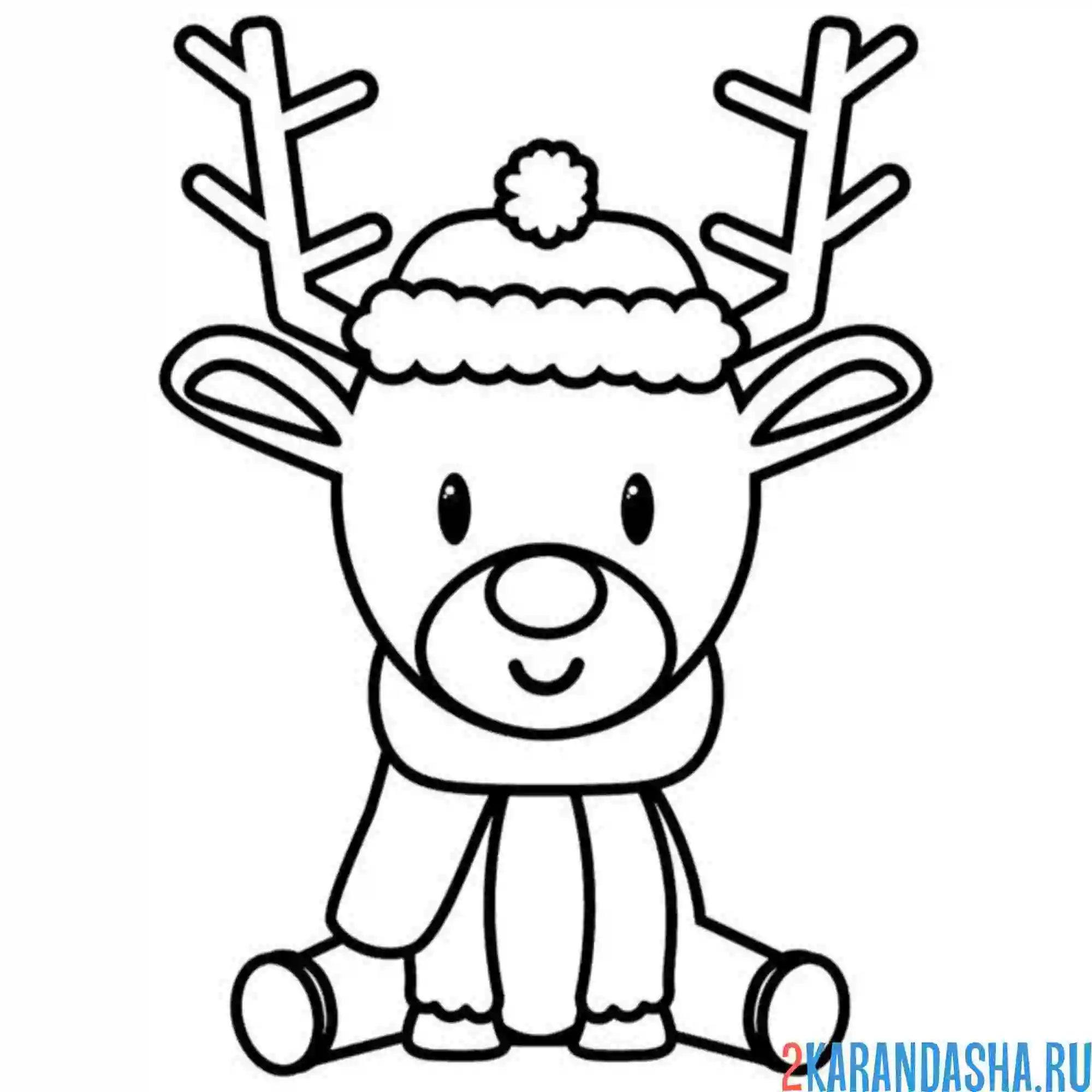 Раскраска олень смешные рога