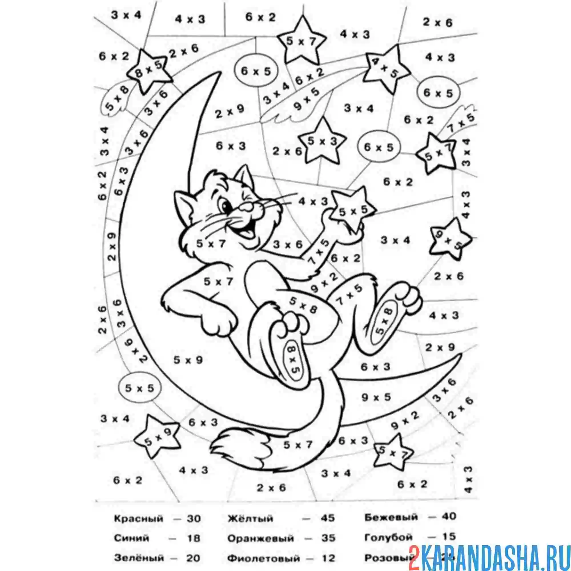 Раскраска кот и умножение