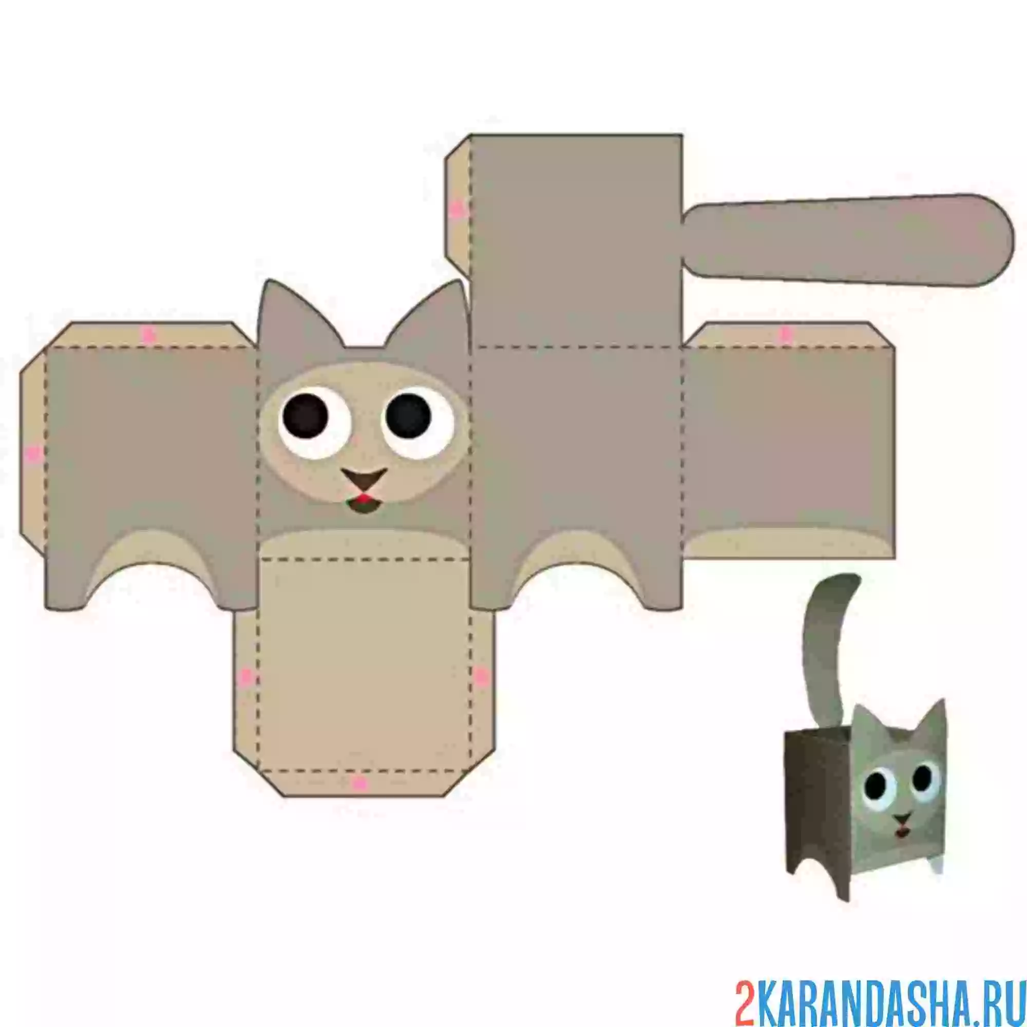 Раскраска вырежи и склей котик из бумаги