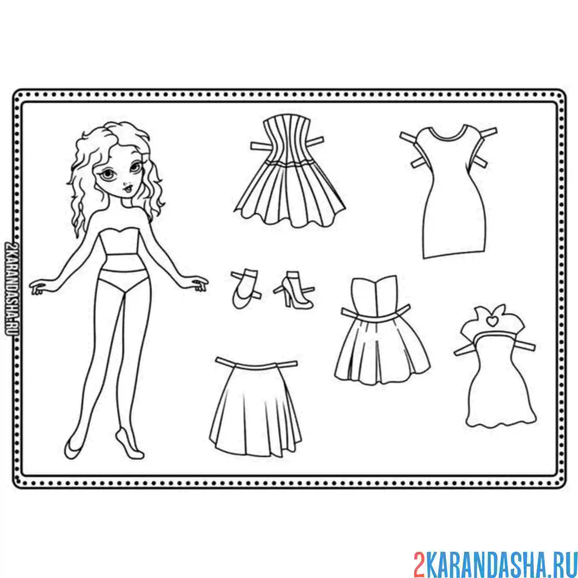 Раскраска кукла из бумаги для вырезания