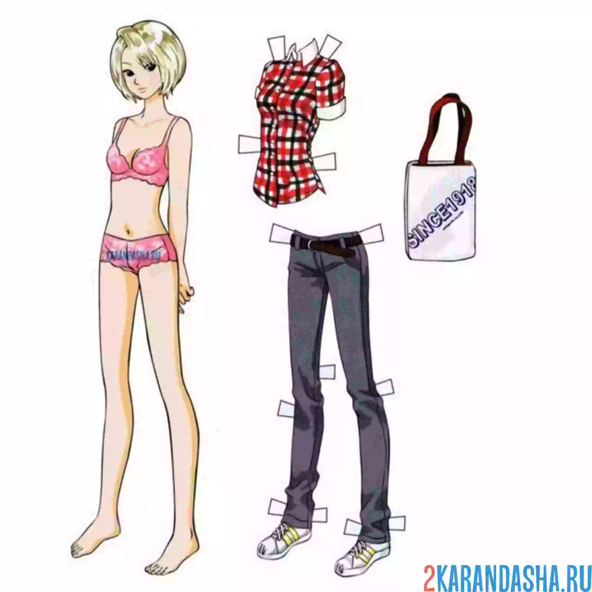 Раскраска цветная бумажная кукла во весь рост