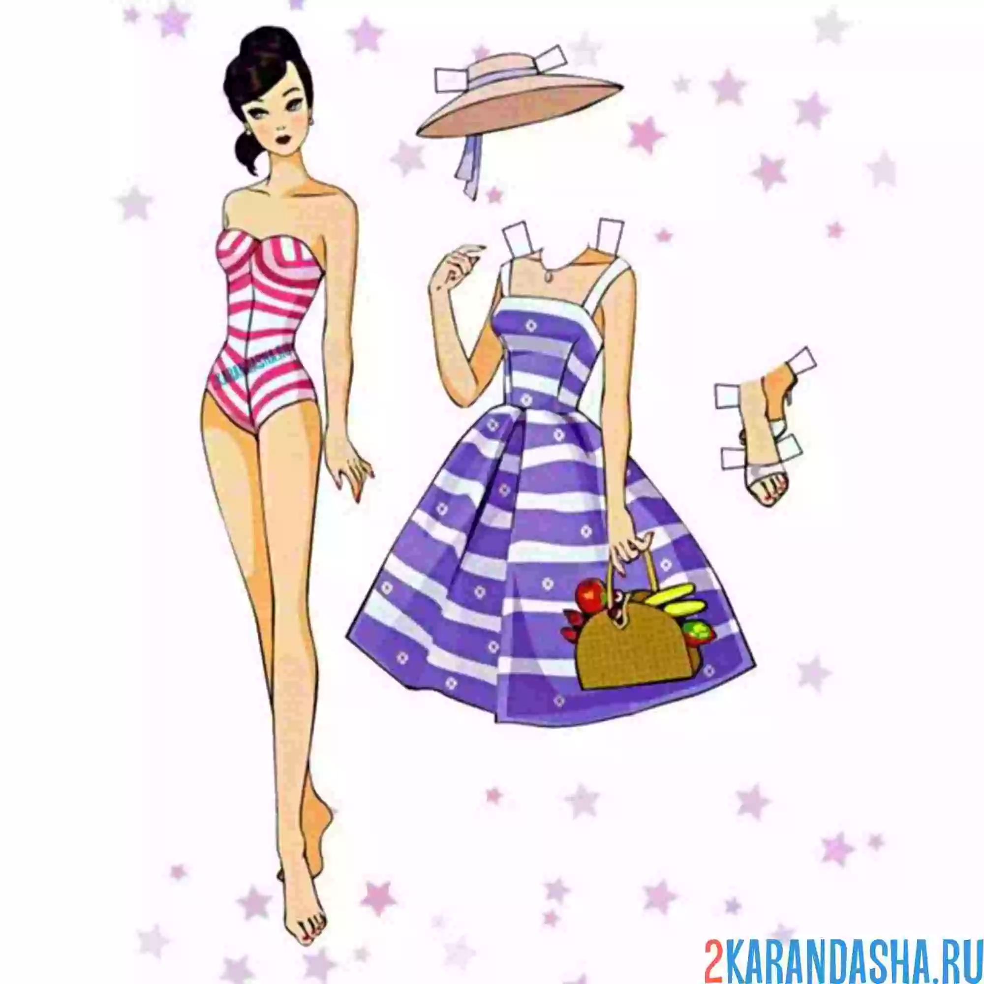 Раскраска кукла для вырезания из 60-х