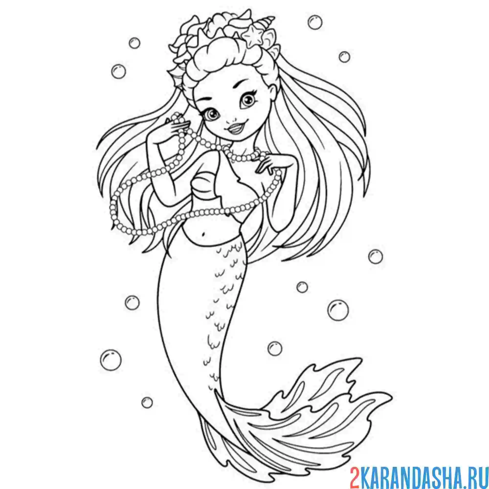 Раскраска принцесса-русалка в жемчуге