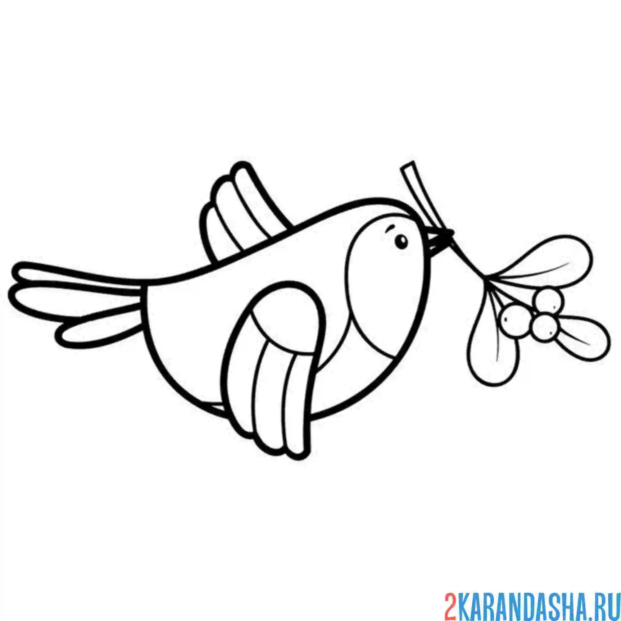 Раскраска птичка несет веточку