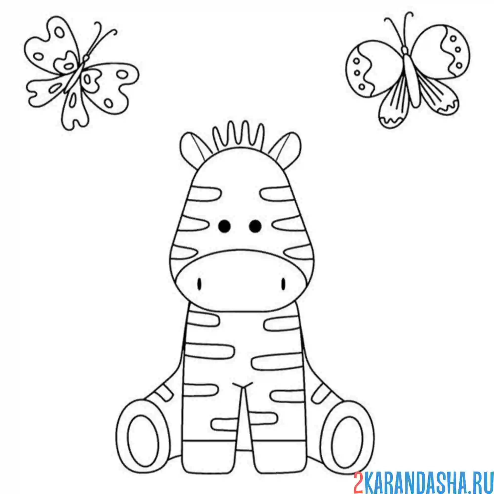 Раскраска зебра и бабочки