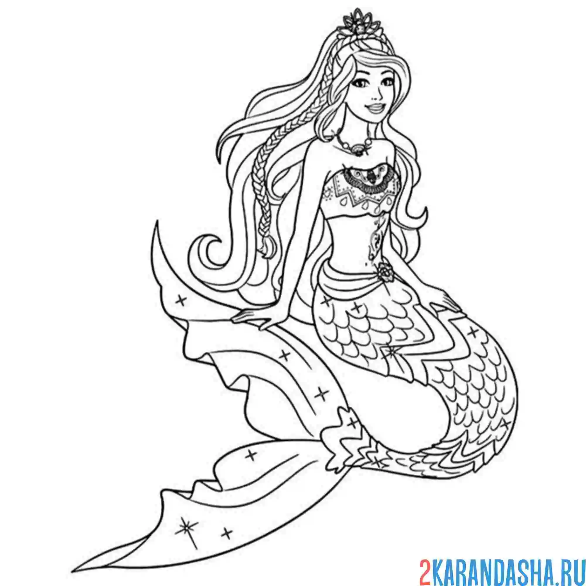 Раскраска русалка барби принцесса
