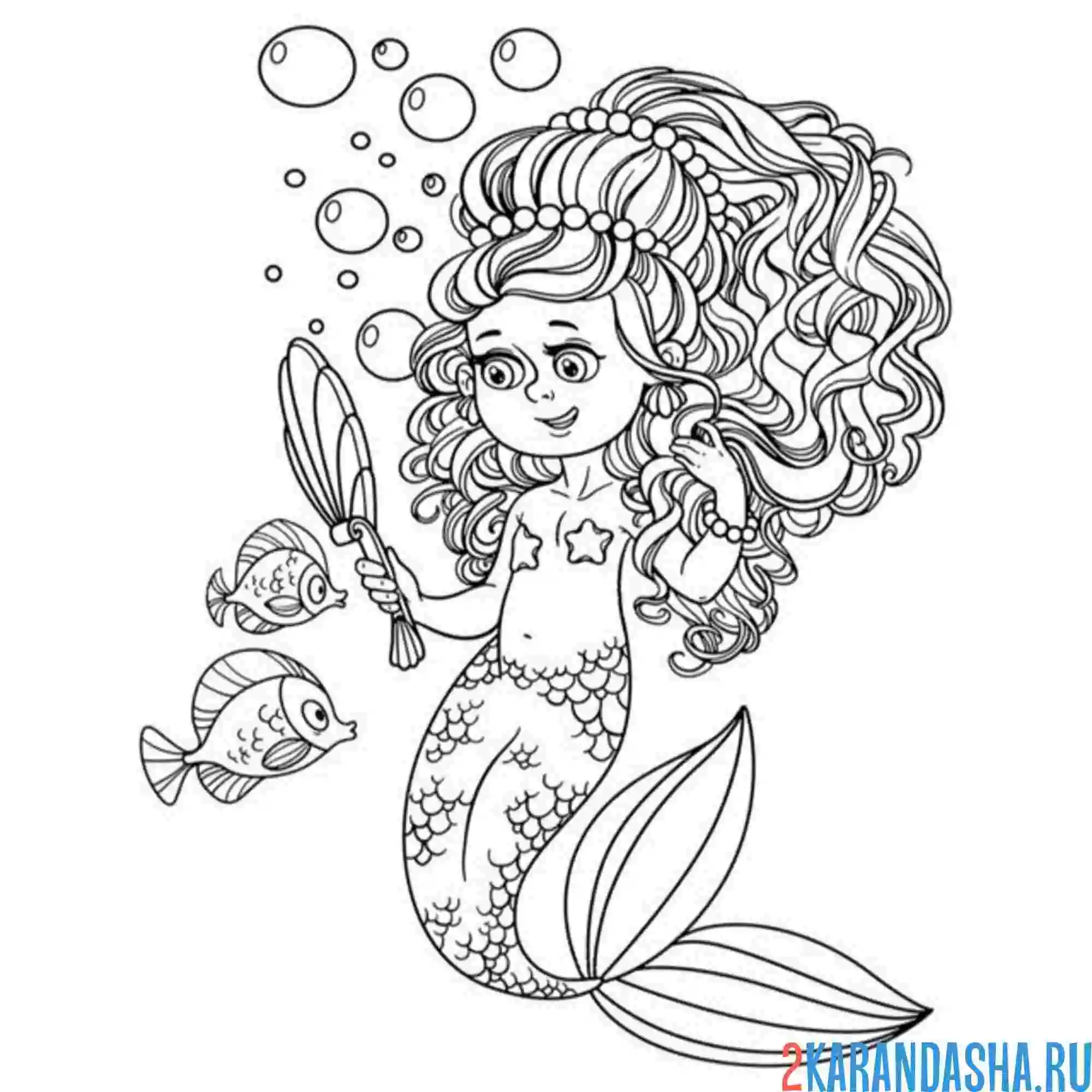 Раскраска русалка и зеркало