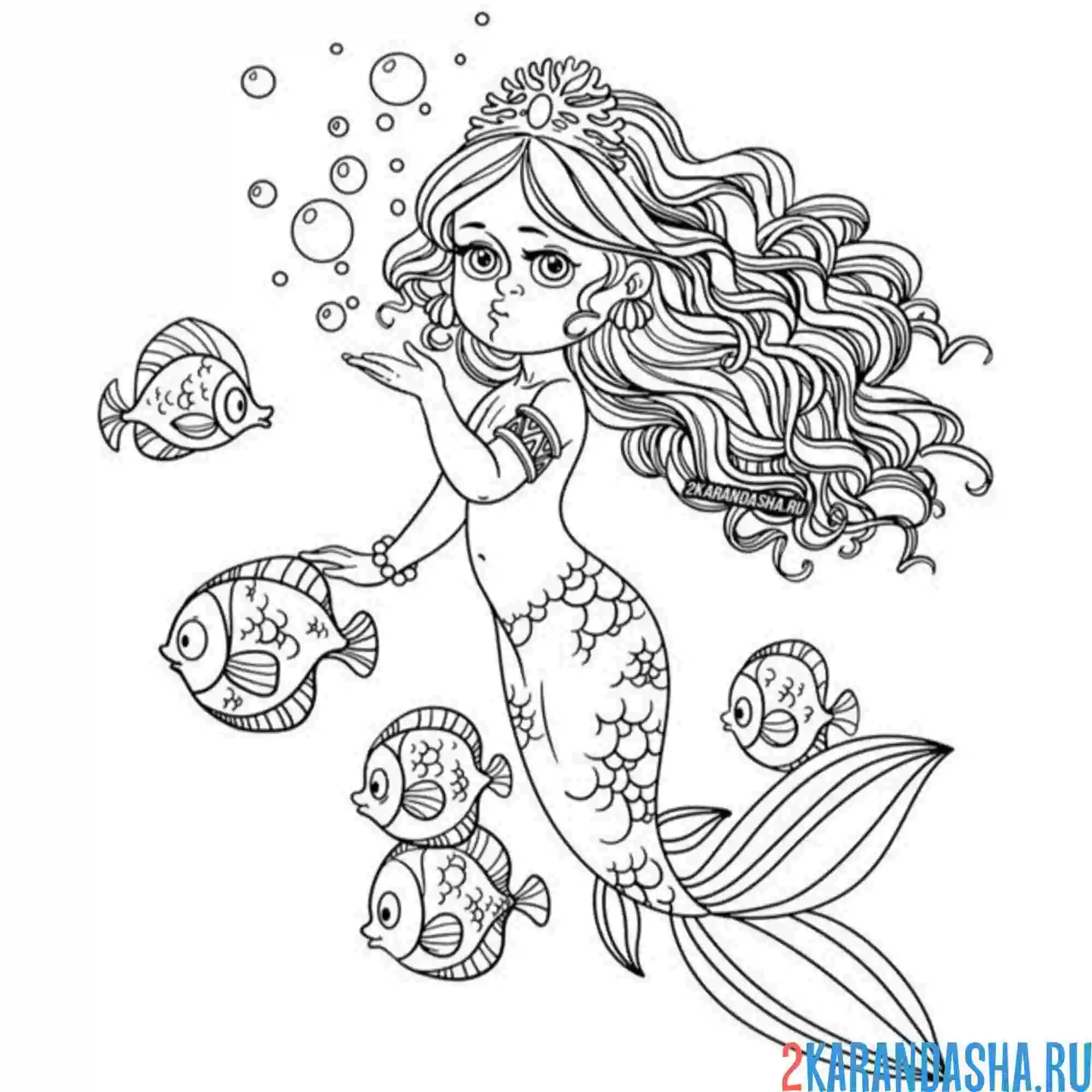Раскраска русалка плавает под водой