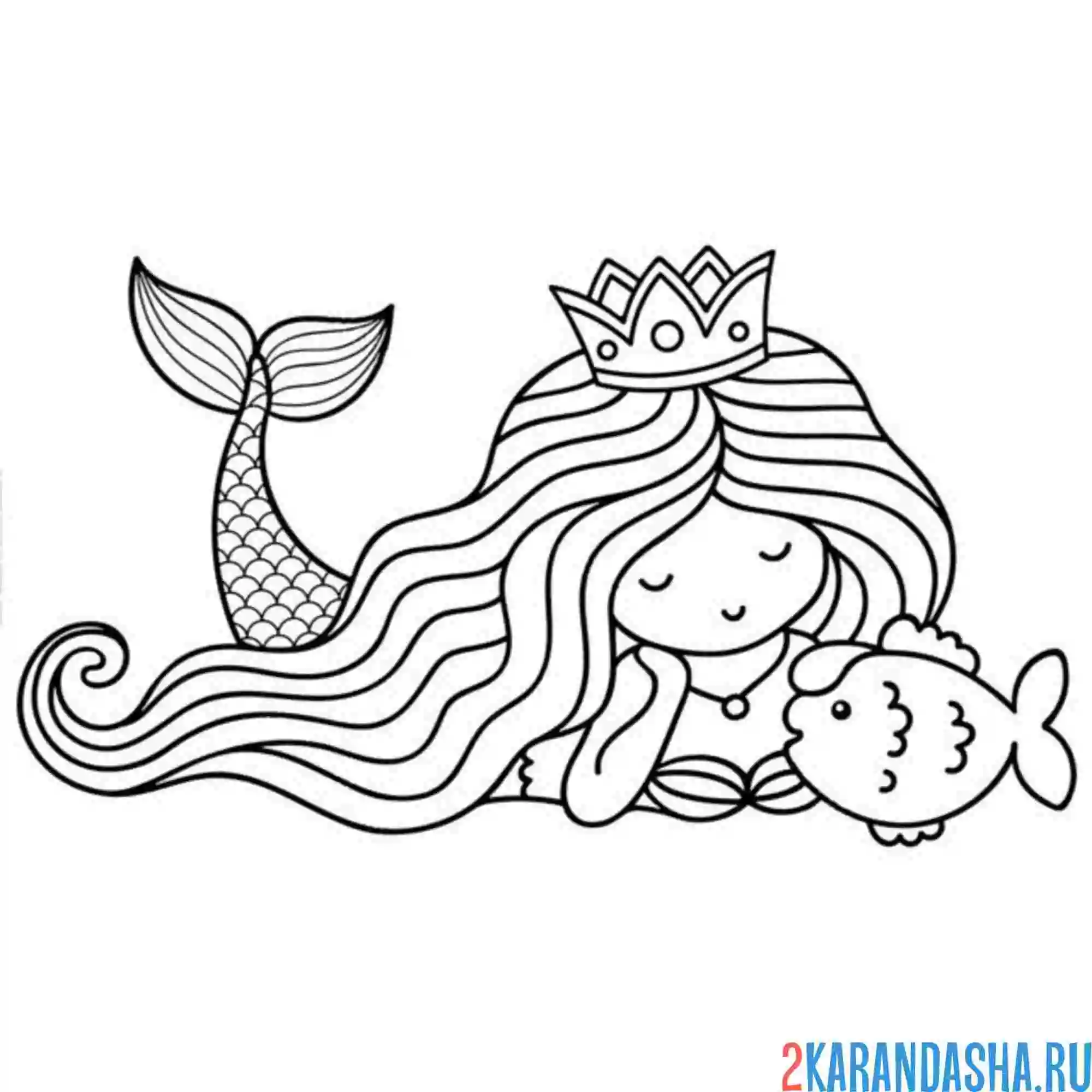 Раскраска русалка принцесса отдыхает