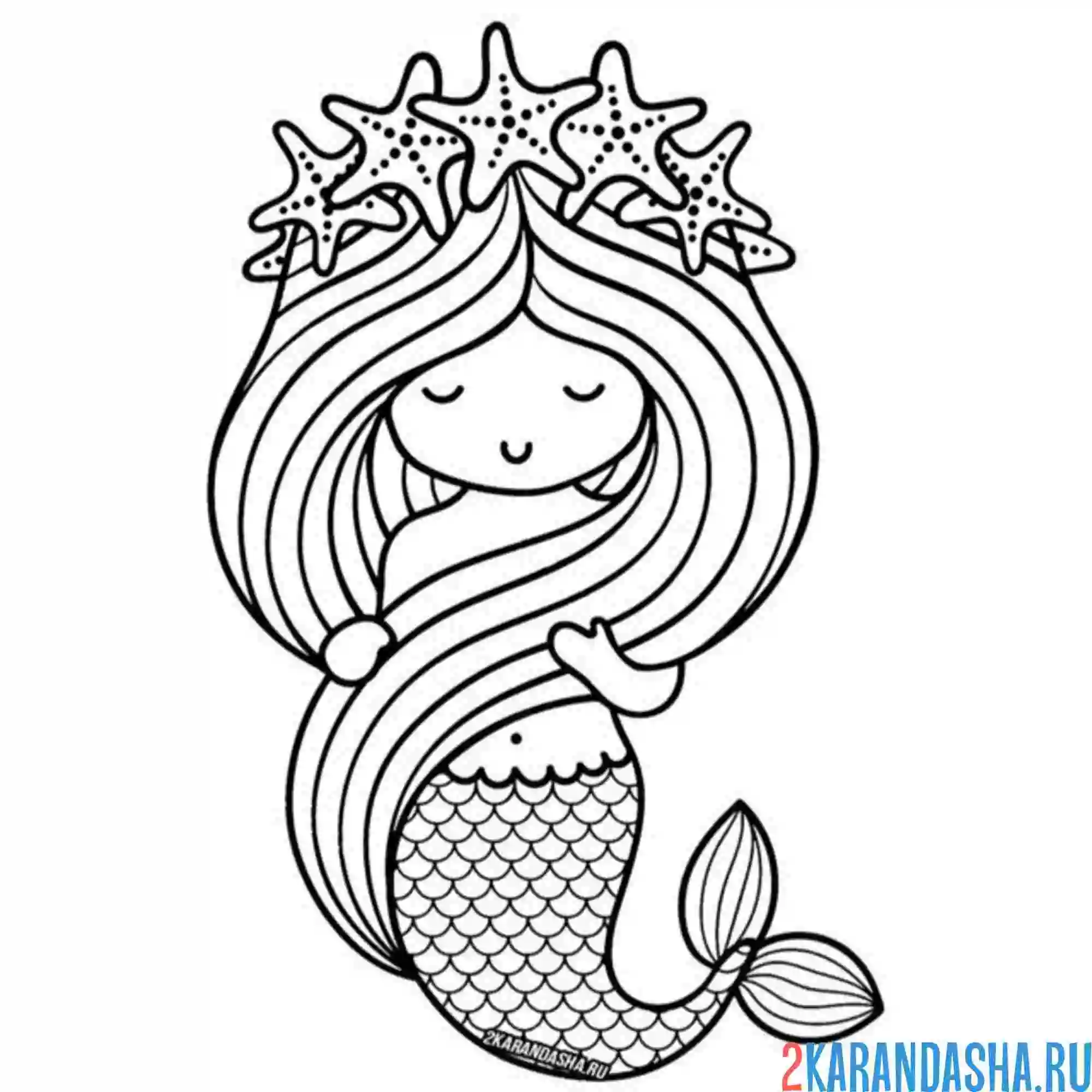 Раскраска русалка корона из морских звезд