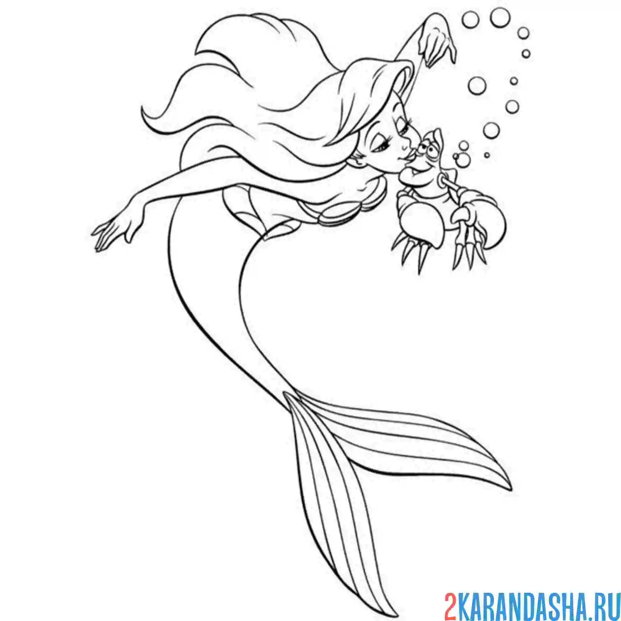 Раскраска русалочка ариэль целует себастьяна