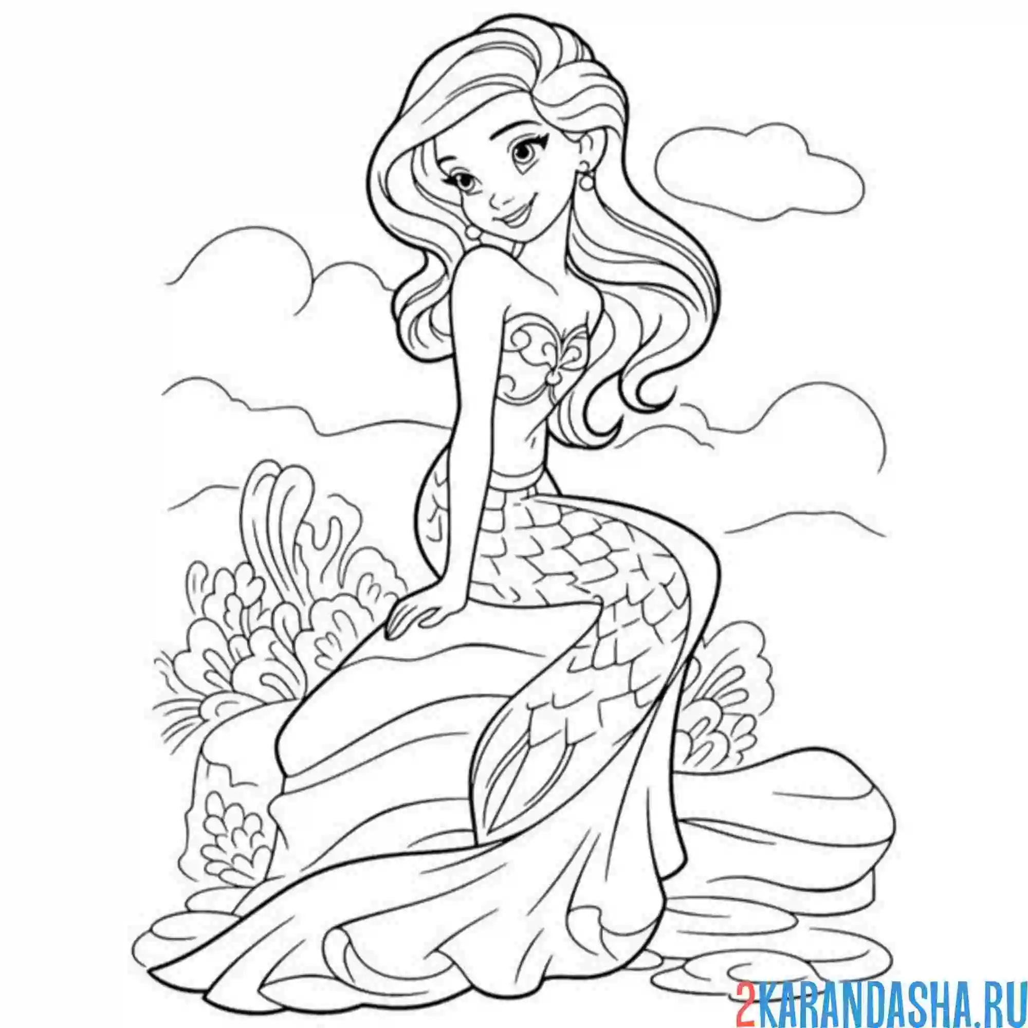 Раскраска русалка очень красивая