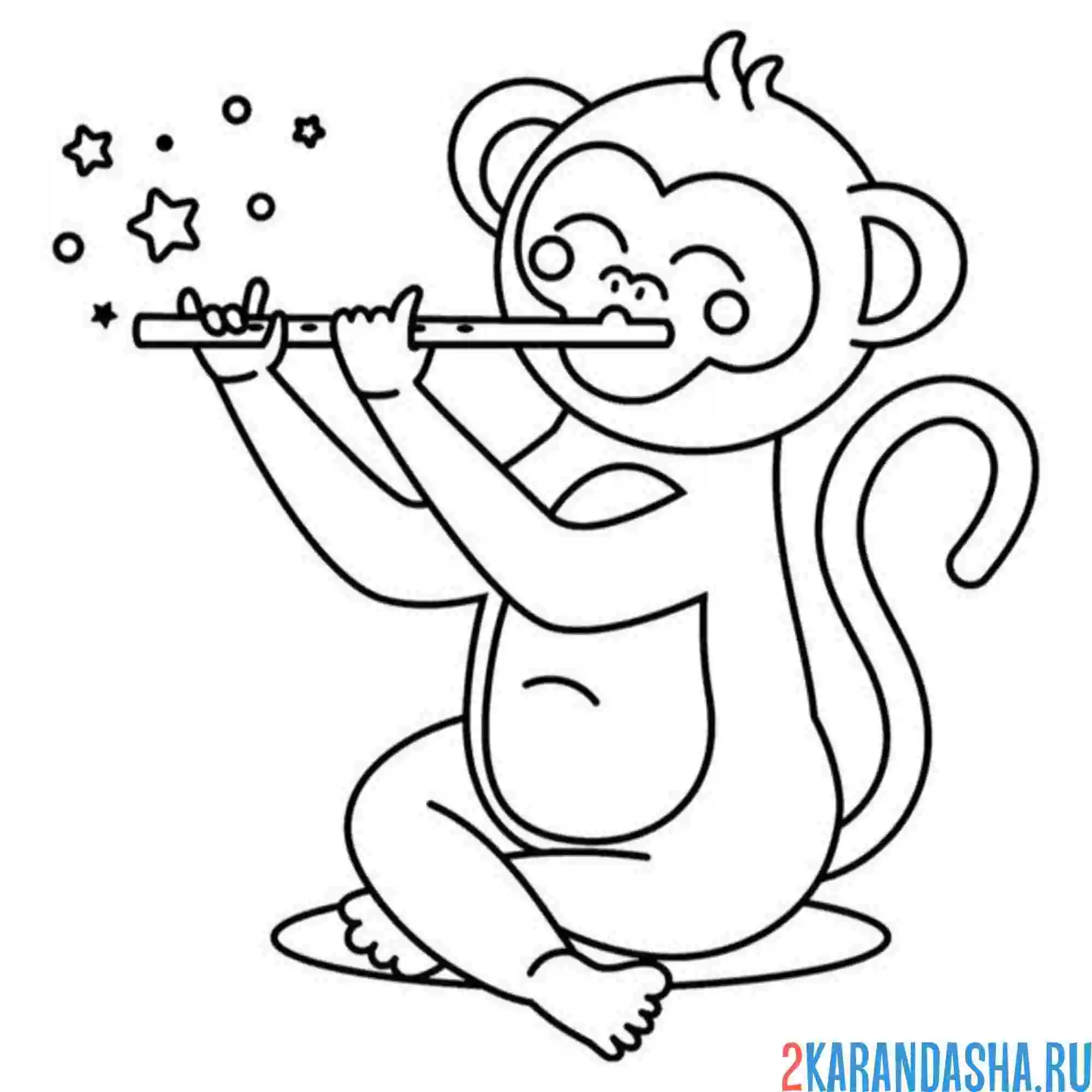 Раскраска обезьянка играет на флейте