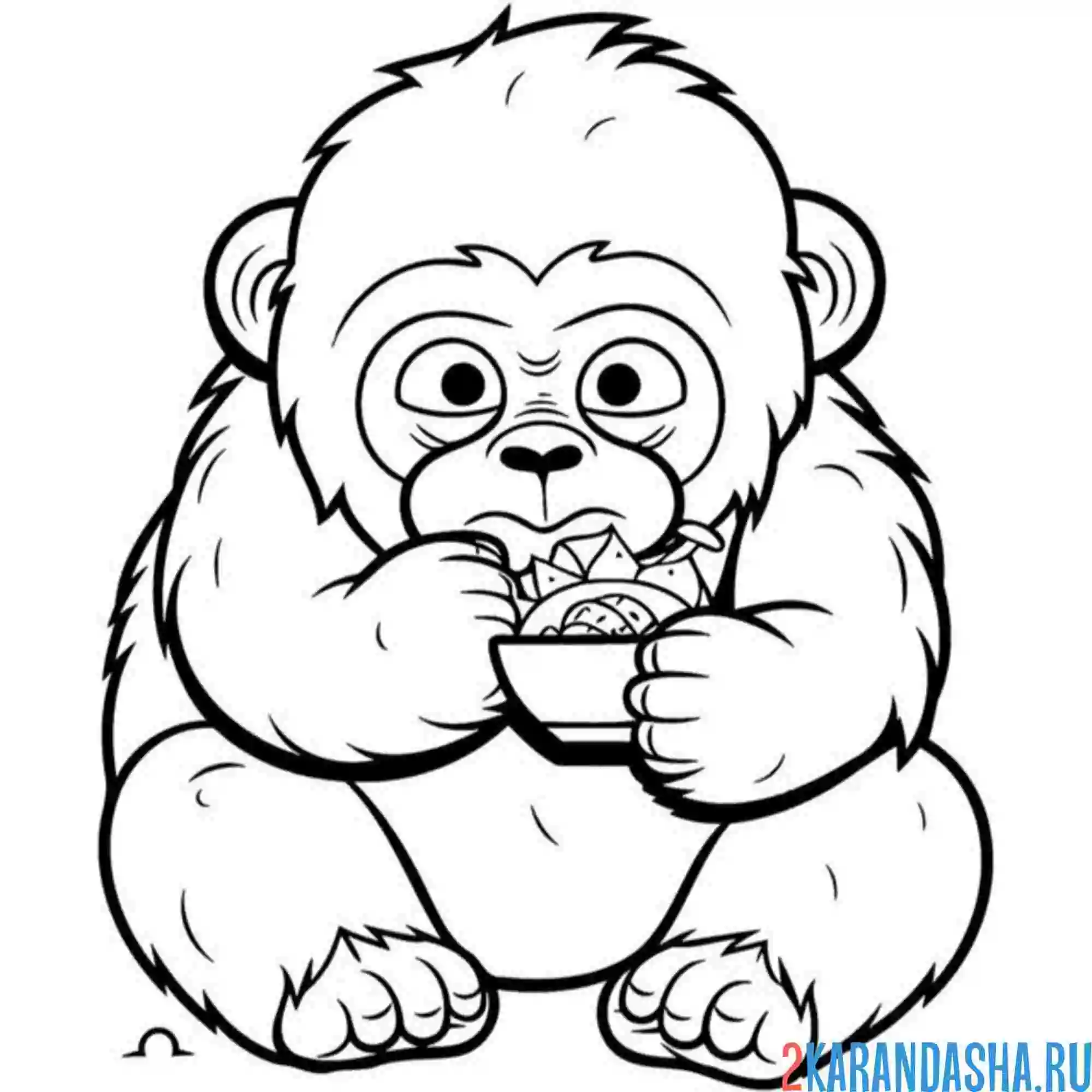 Раскраска обезьяна ест