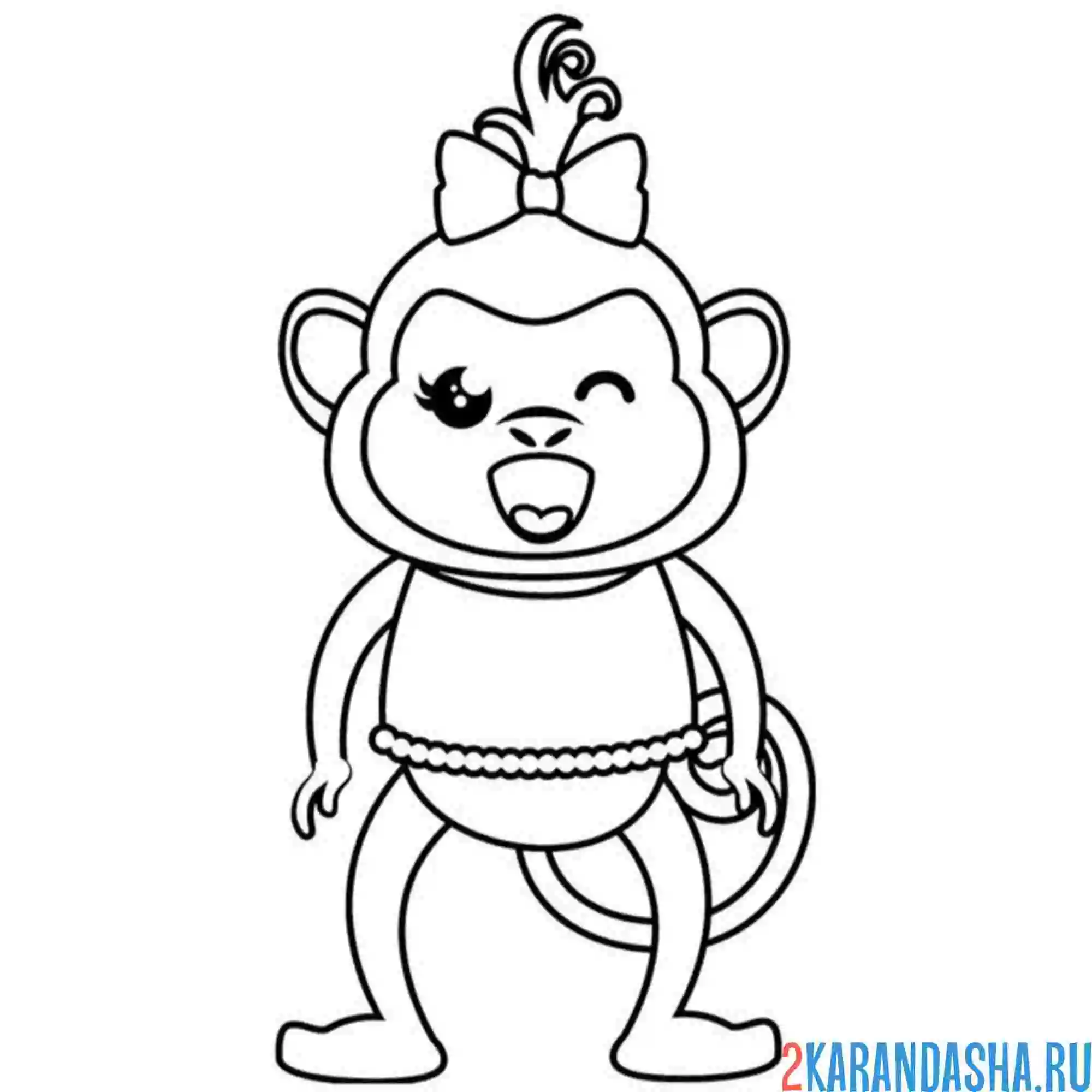 Раскраска обезьянка с бантиком