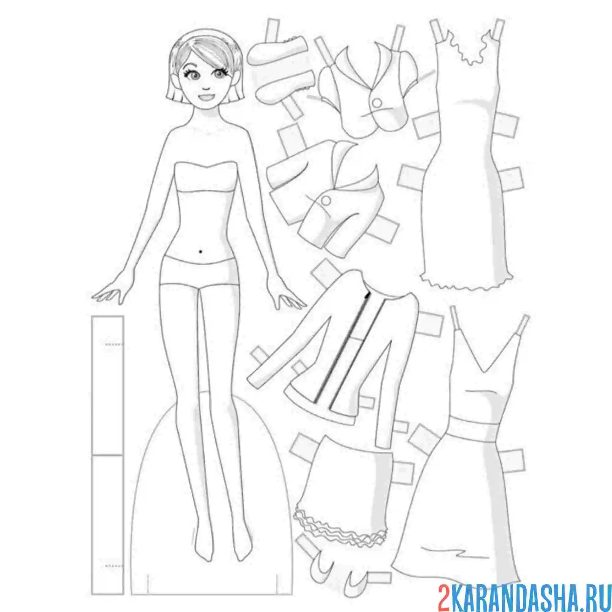 Раскраска бумажная кукла для вырезания с одеждой юбка, платье