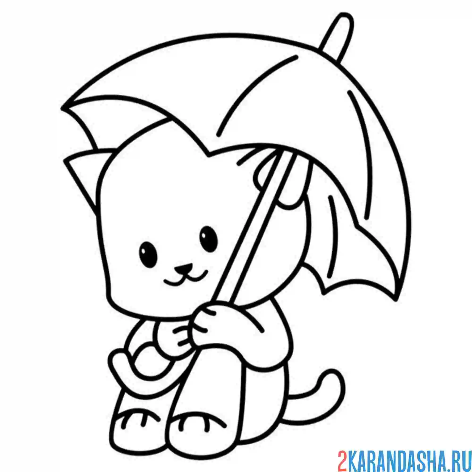 Раскраска котик под зонтом