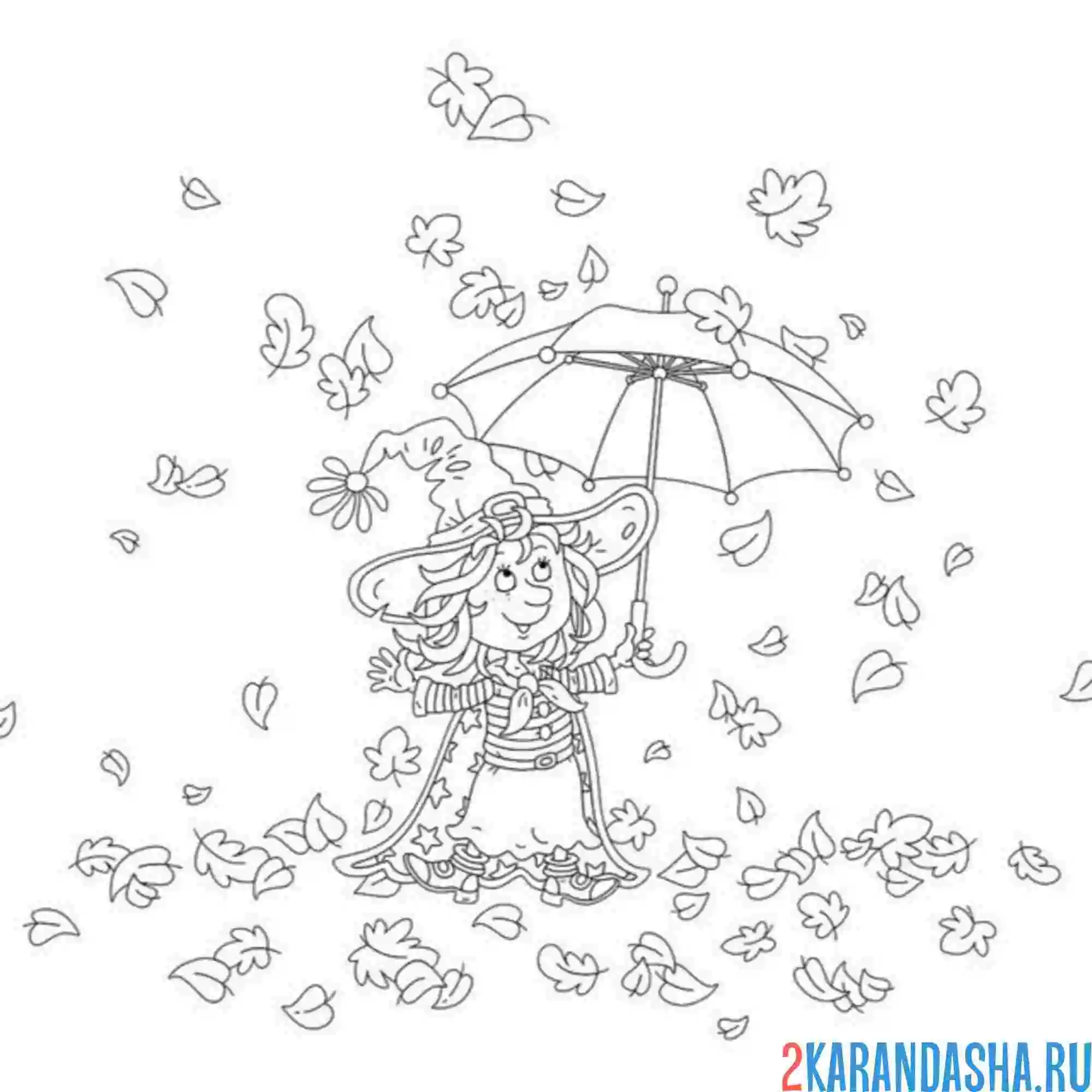 Раскраска маленькая ведьма под зонтом