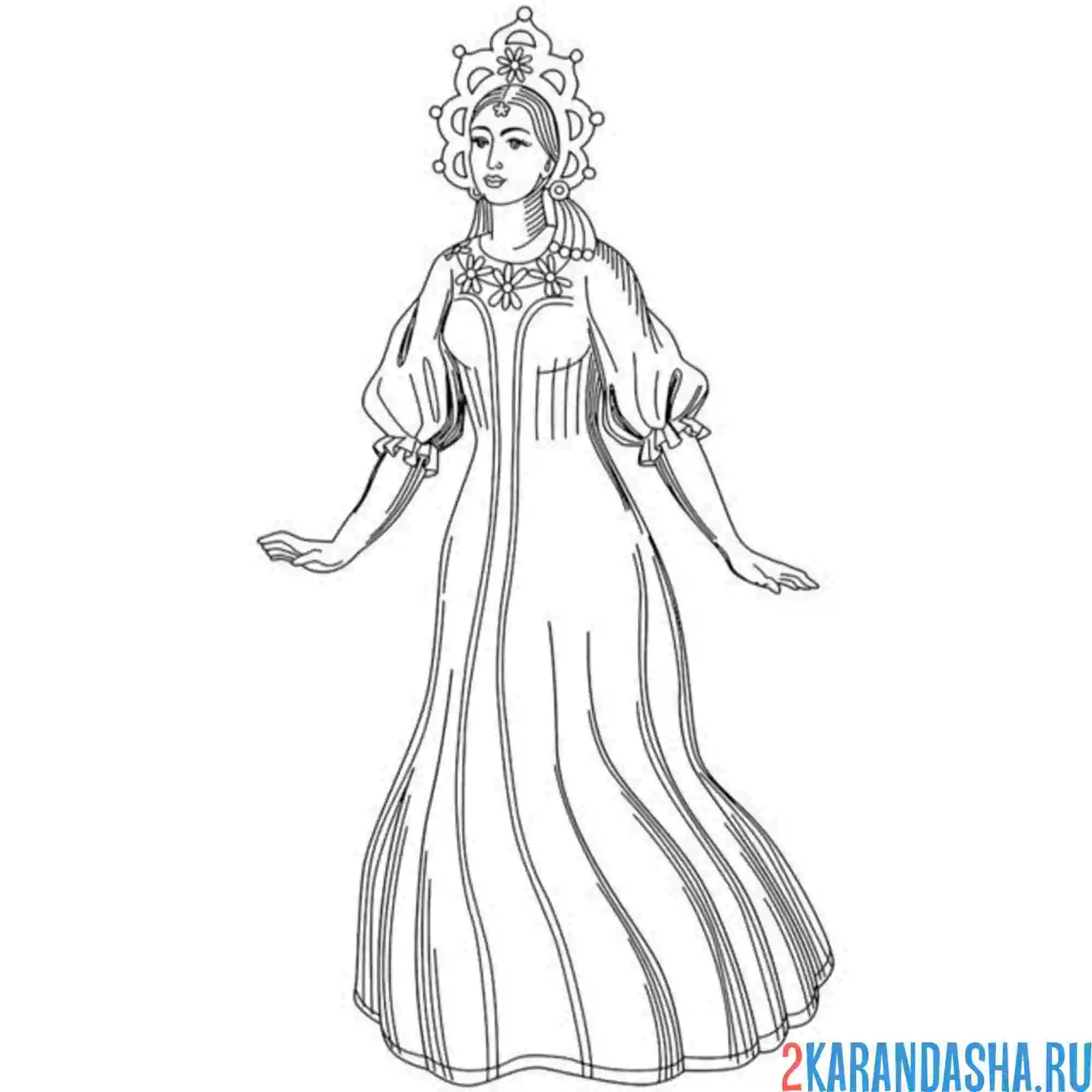 Раскраска снегурочка в кокошнике