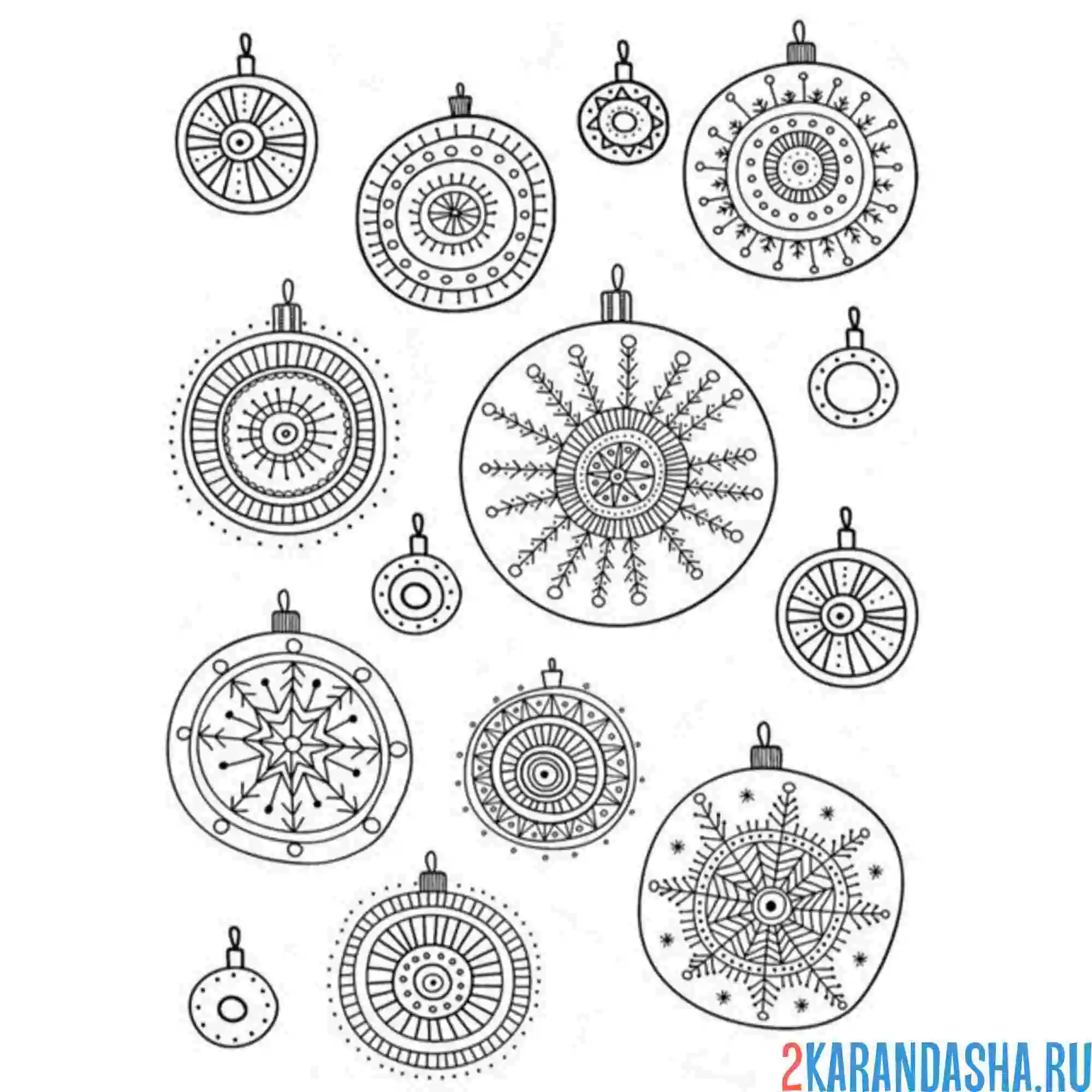 Раскраска шары со снежинками