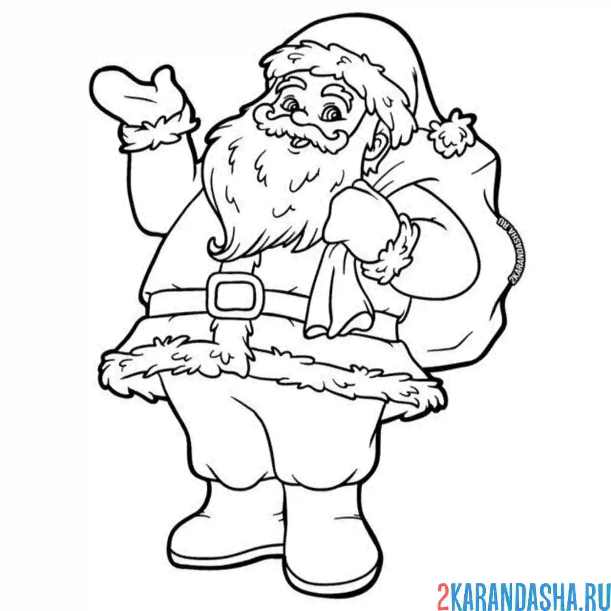 Раскраска санта с мешком подарков