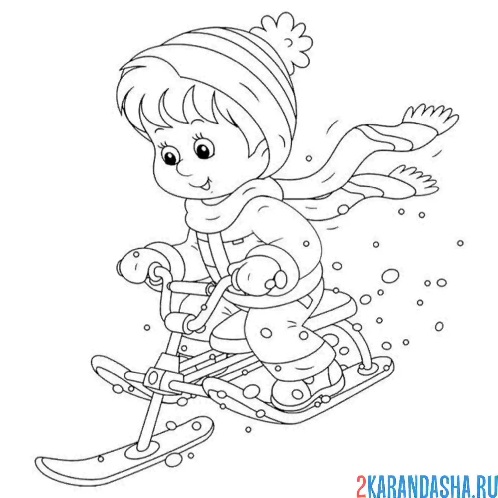 Раскраска мальчик на снегокате