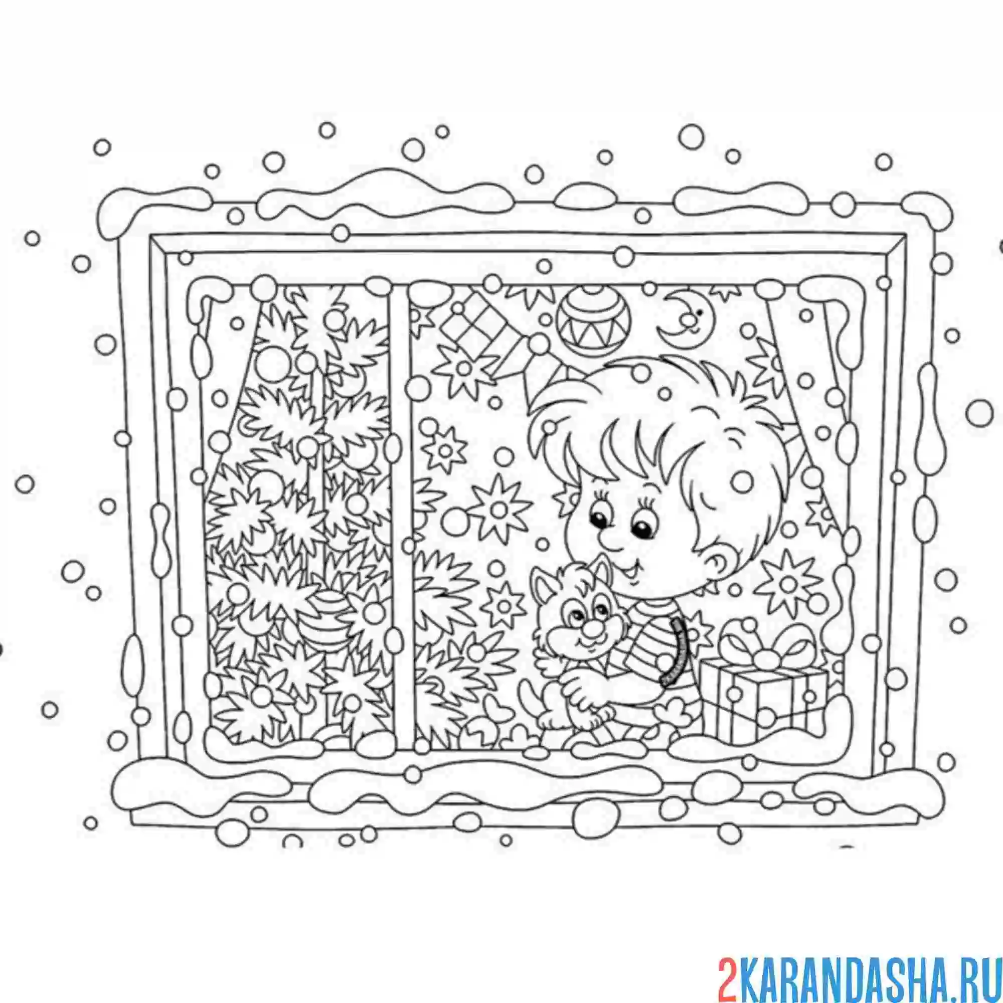 Раскраска снег за окном