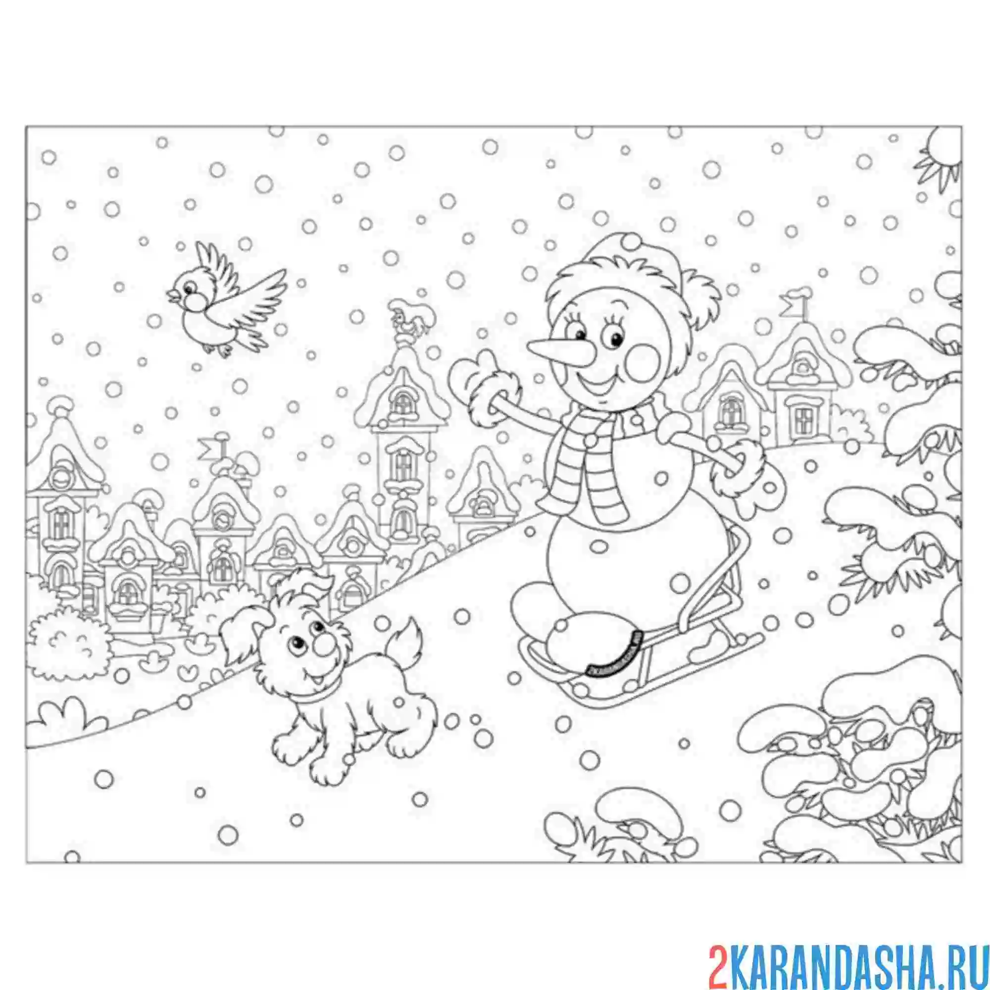 Раскраска снеговик зимой