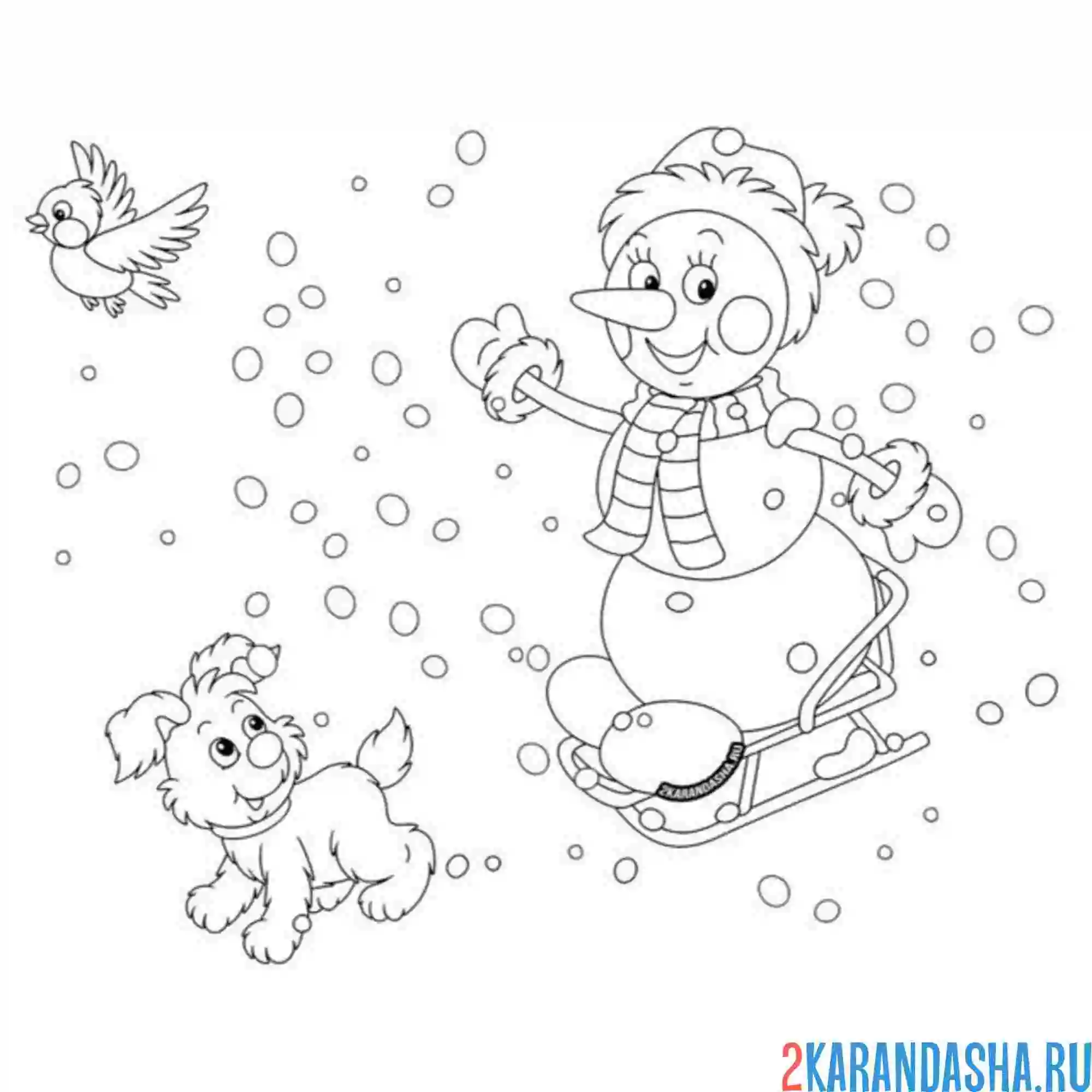 Раскраска первый снег снеговик