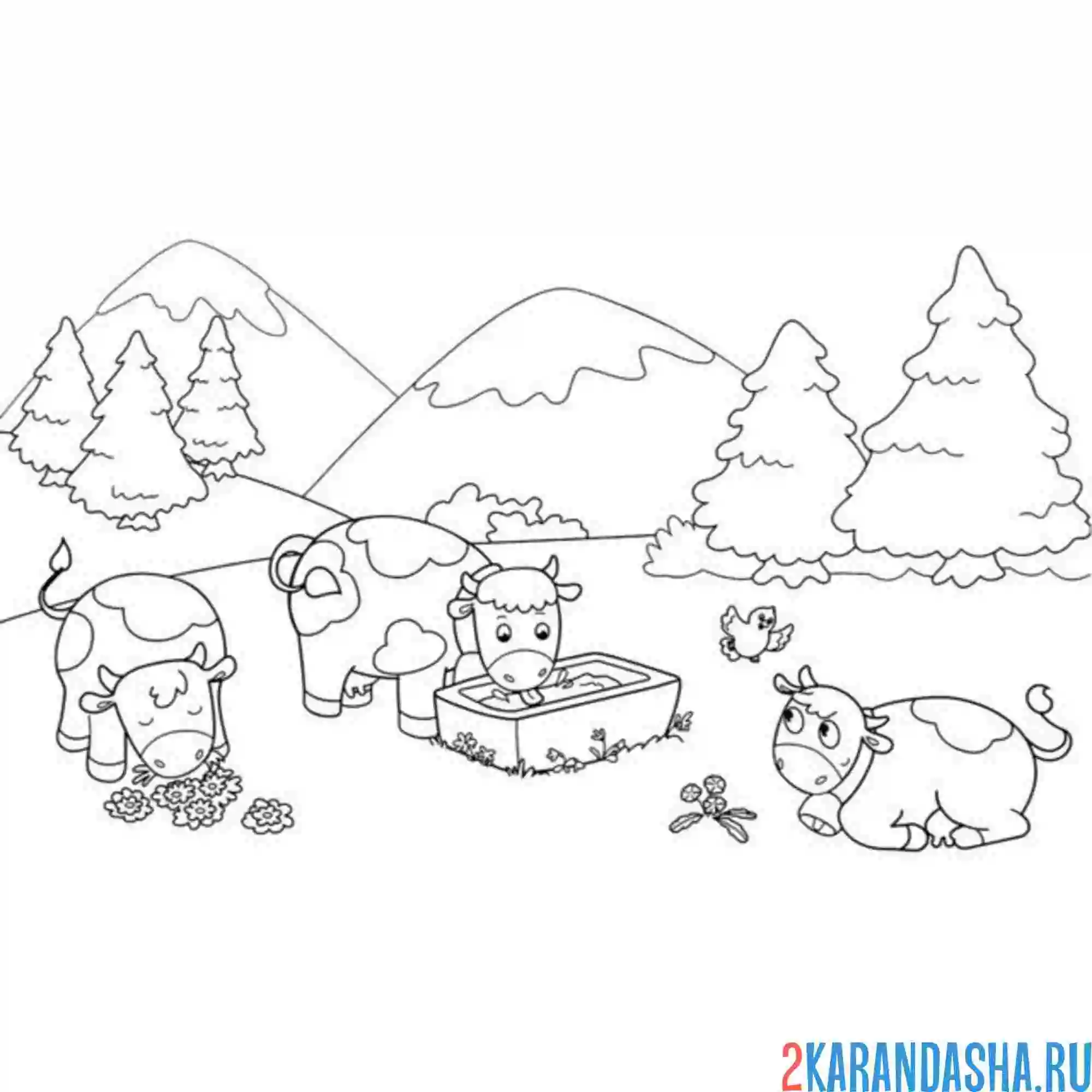 Раскраска коровья семья